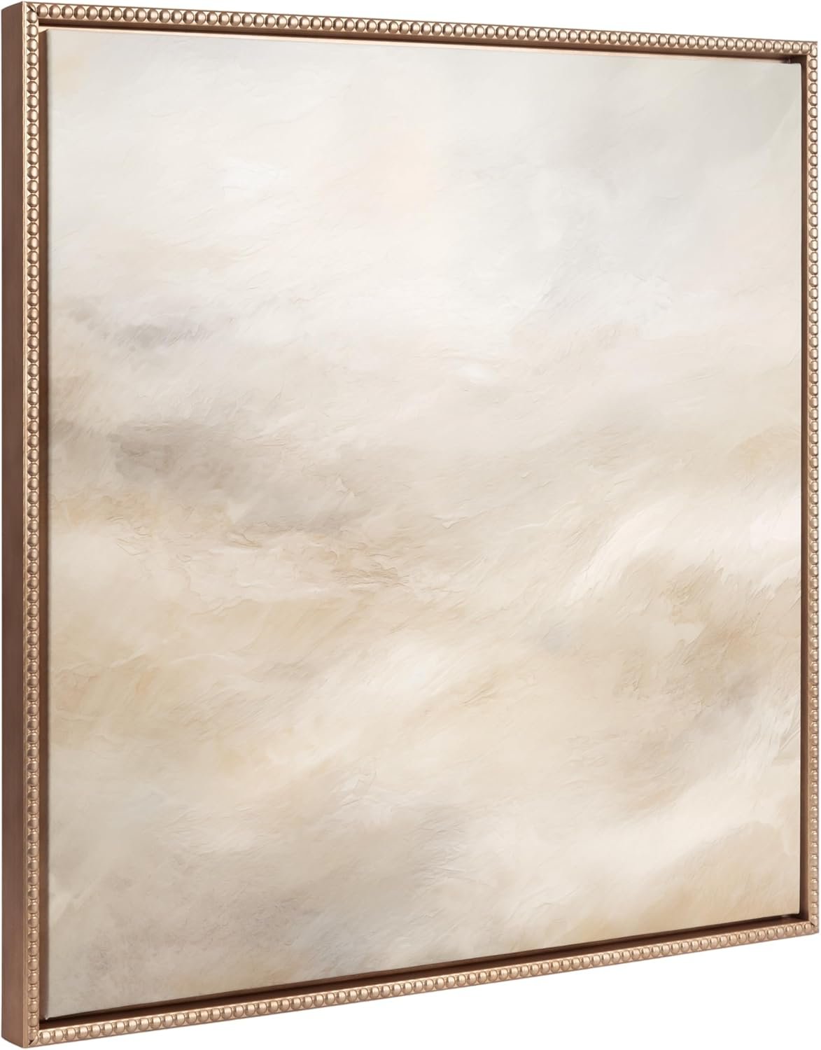 Kate and Laurel Sylvie Beaded Tonal Abstract Textural White and Beige Light Natural Neutrals Vintage Framed Canvas Wall Art by The Creative Bunch Studio, 30×30 Gold, Modern Abstract Landscape Art