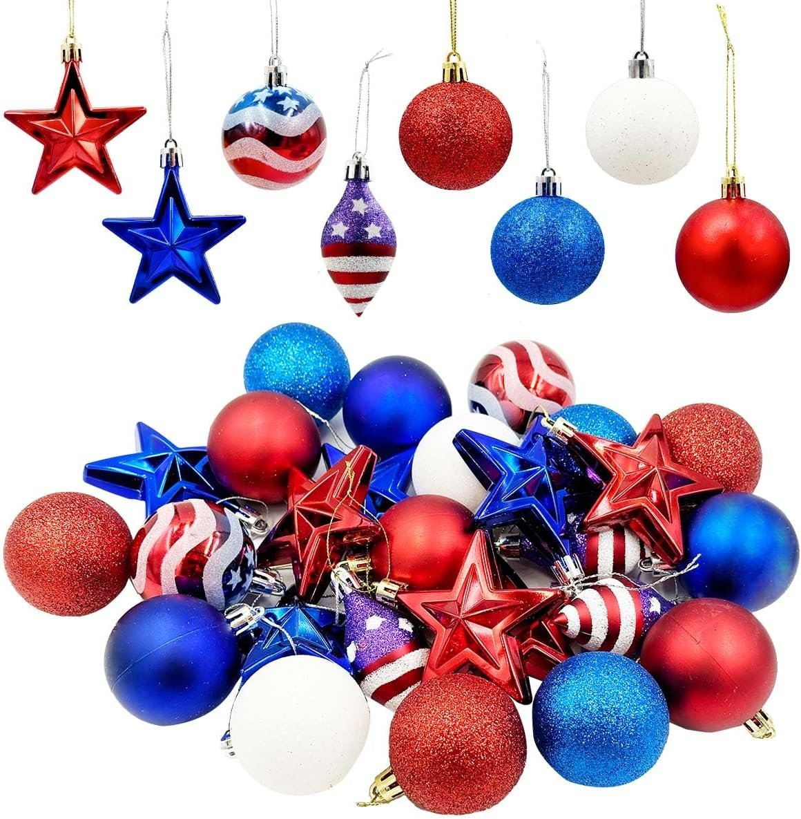 Patriotic Ornaments Hanging Balls – 28 Pcs 4th of July Independence Day Tree Ornaments Memorial Day Red White Blue Stars Balls for Veterans Day Holiday Party Home Christmas Tree Decor (red blue white)