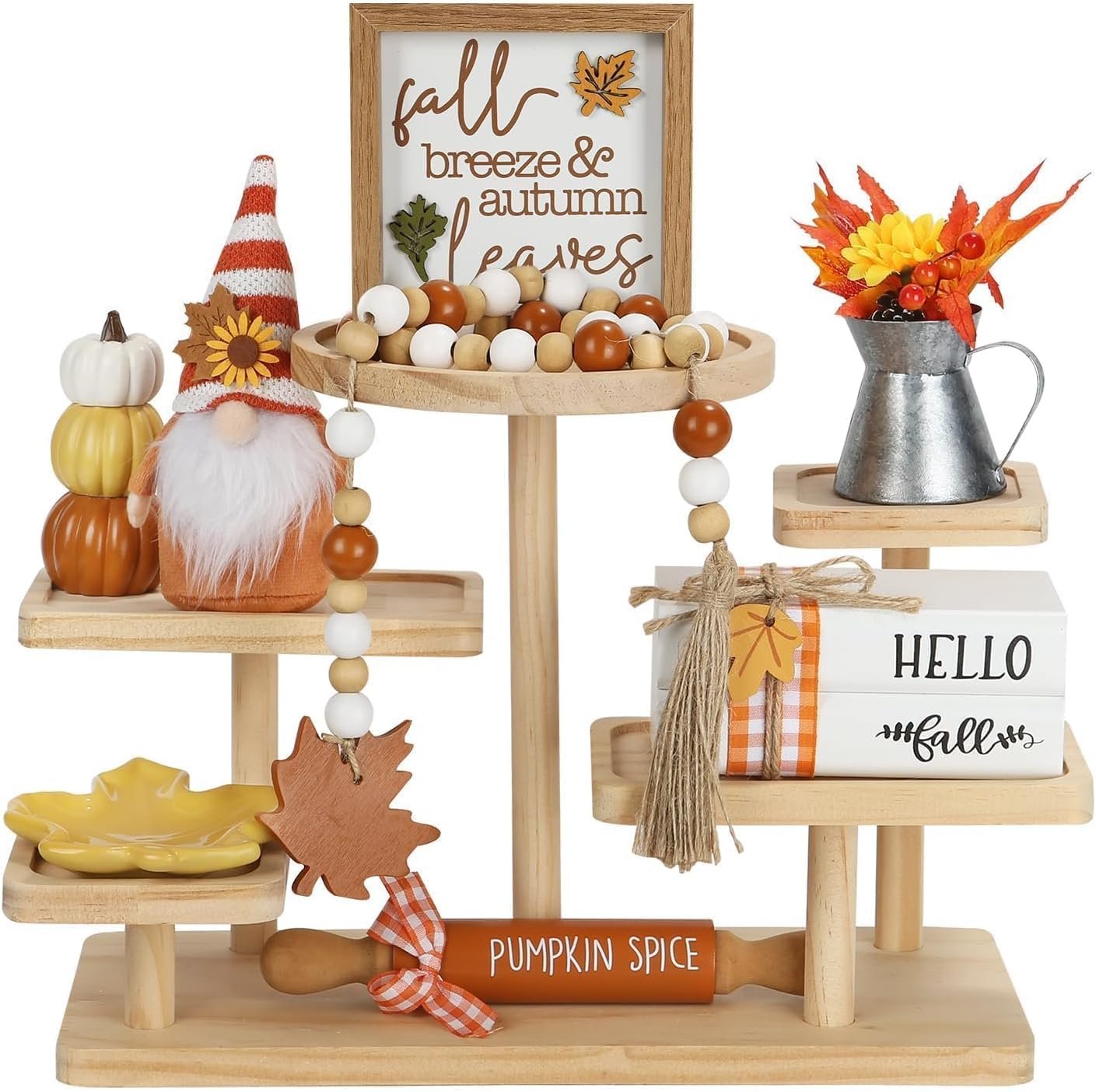 Thanksgiving Decorations for Home 8PCS Tiered Tray Decor Set, Tabletop Fall Thanksgiving Decor for Shelf Mantel Coffee Bar Office Table Centerpieces Pumpkin Farmhouse Wood Sign
