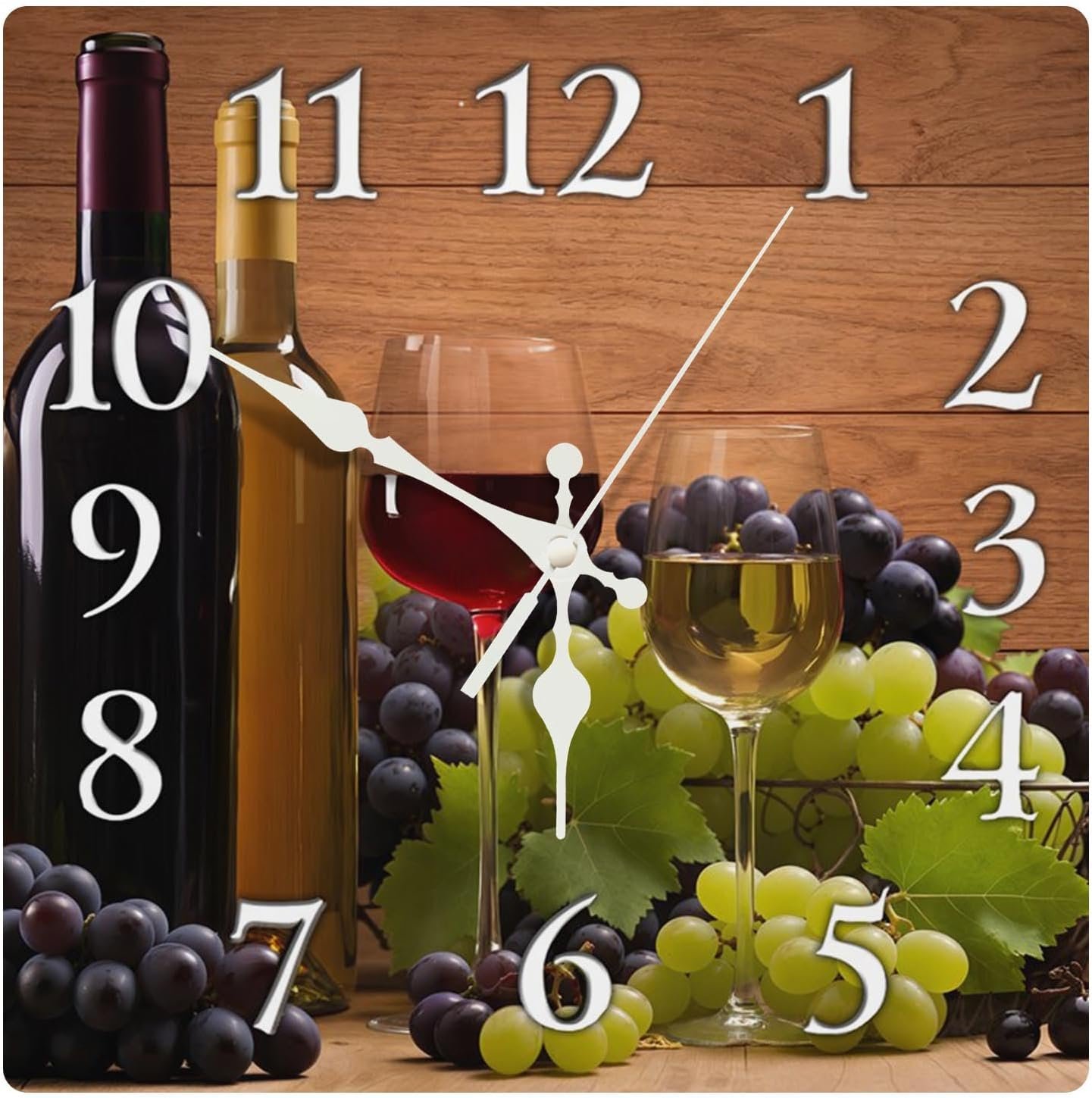 Britimes Square Wall Clock Silent Non-Ticking Battery Operated Clock 12 Inch, Glasses Red White Wine Grapes Home Decor for Living Room, Kitchen, Bedroom, and Office