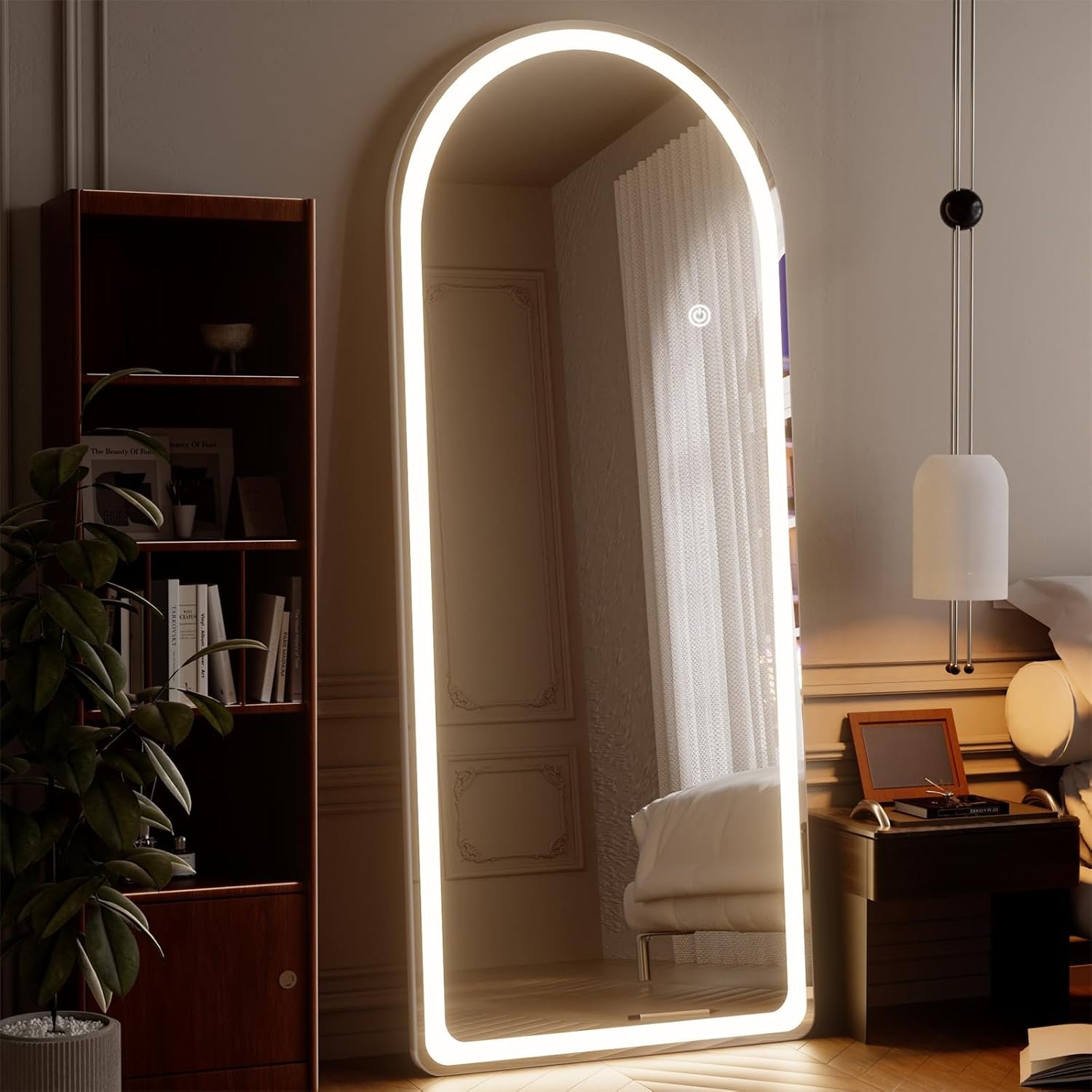 Arch LED Mirror Full Length – 26″ x 71″ Arched Top Rounded Corners Floor Full Body Mirror with 3 Color Lights Brightness Adjustable, Standing Leaning for Bedroom, Dressing Room, White