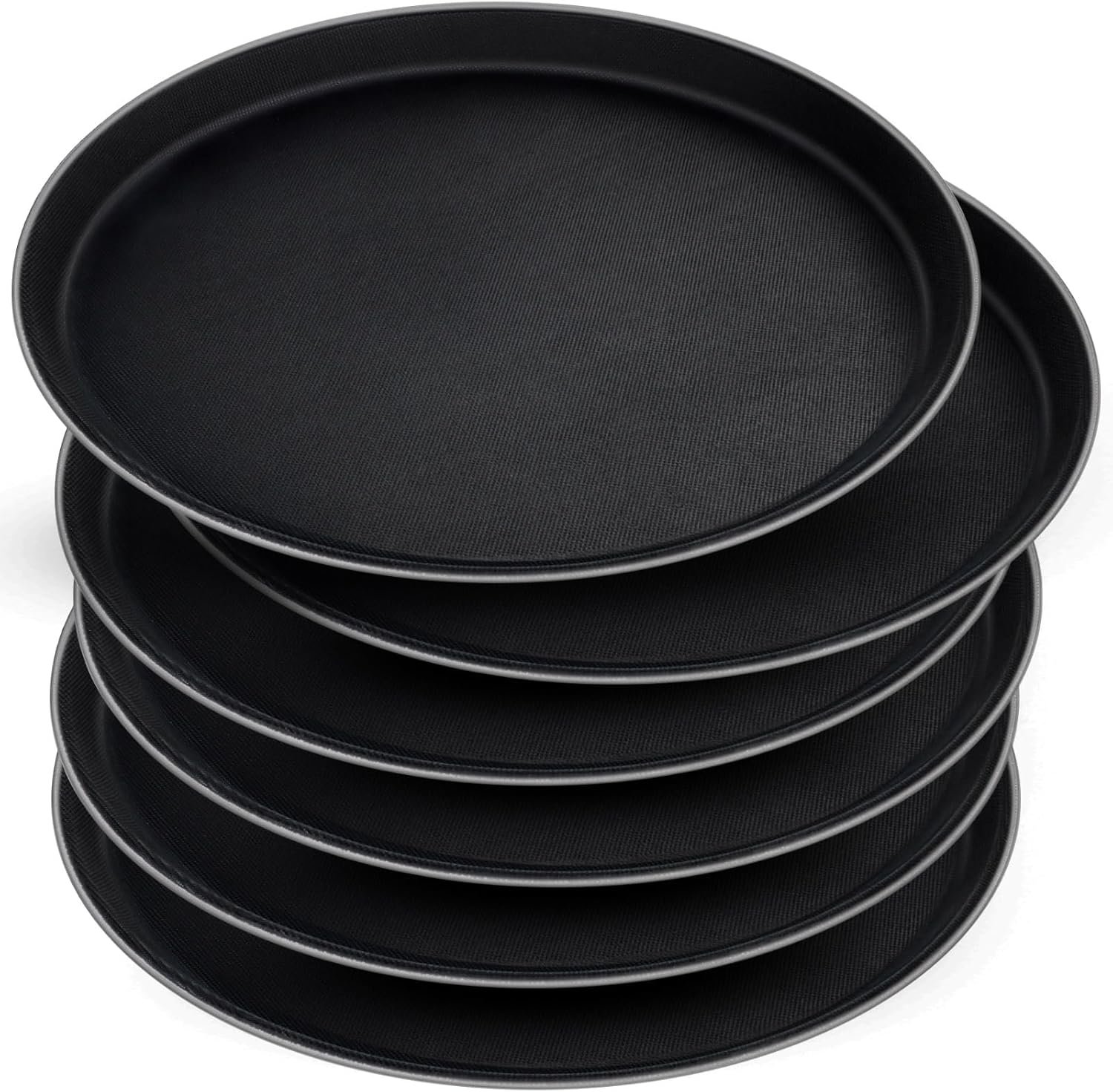 Mwellewm 6 Pcs Round Serving Tray, 11 Inch Non Slip Surface Round Tray Black Server Tray Plastic Food Meals Server with Raised Edges for Home, Kitchen, Restaurant, Cafeteria, Bar, Hotel