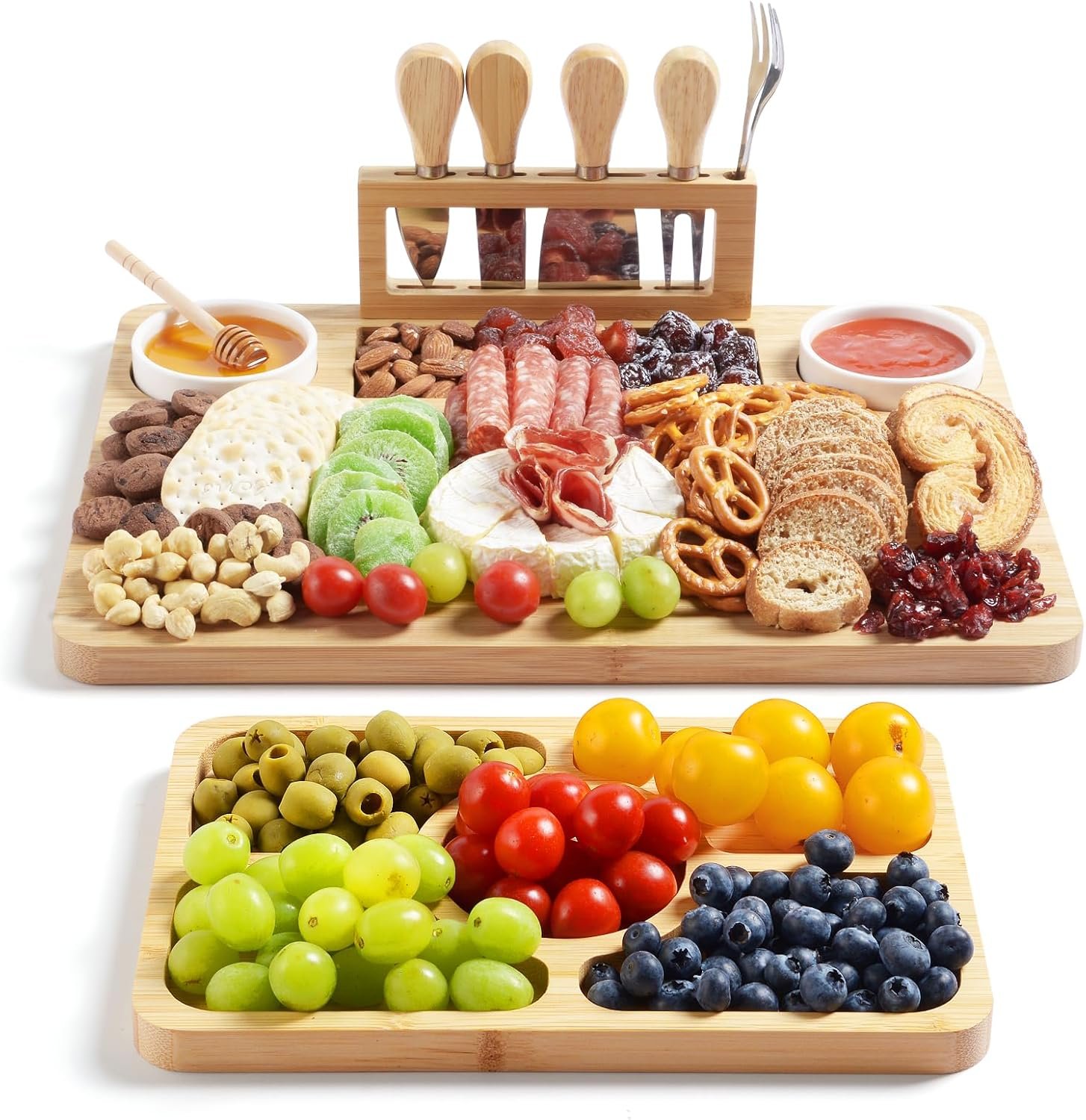ROCIRLAB Bamboo Charcuterie Boards (23″×11″×0.8″) and Knife Set, Lightweight Cheese Board and Platter, Unique Gift for Housewarming, Anniversary & Wedding, Mother’s Day and Christmas for Women…