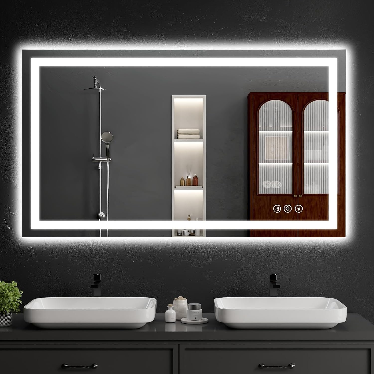 LED Bathroom Mirrors 32″x48″ Bathroom Mirror with Lights for Wall, Backlit + Front Lit, 3 Colors, Anti-Fog, Dimmable Brightness for Vanity,Bathroom, Entryway, Living Room