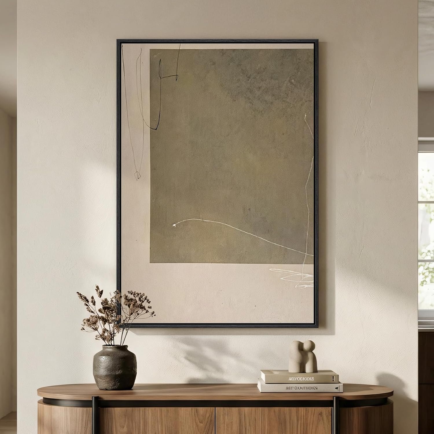 Framed Neutral Abstract Wall Art, Modern Beige and Taupe Canvas Prints Paintings Artwork for Walls, Contemporary Minimalist Block Pictures for Living Room Dining Bedroom Hallway Wall Decor 24×36 In