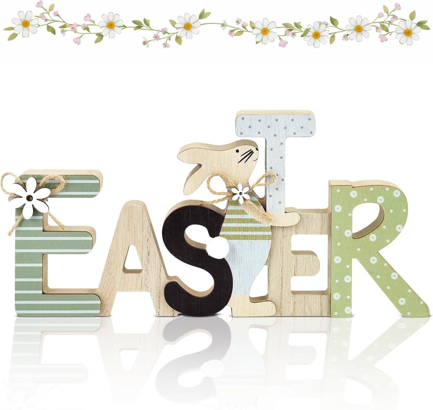 Easter Decorations for Home, Wooden Easter Sign Bunny Decor, Home Decor Indoor Farmhouse, Easter Table Mantel Shelf Tray Decor