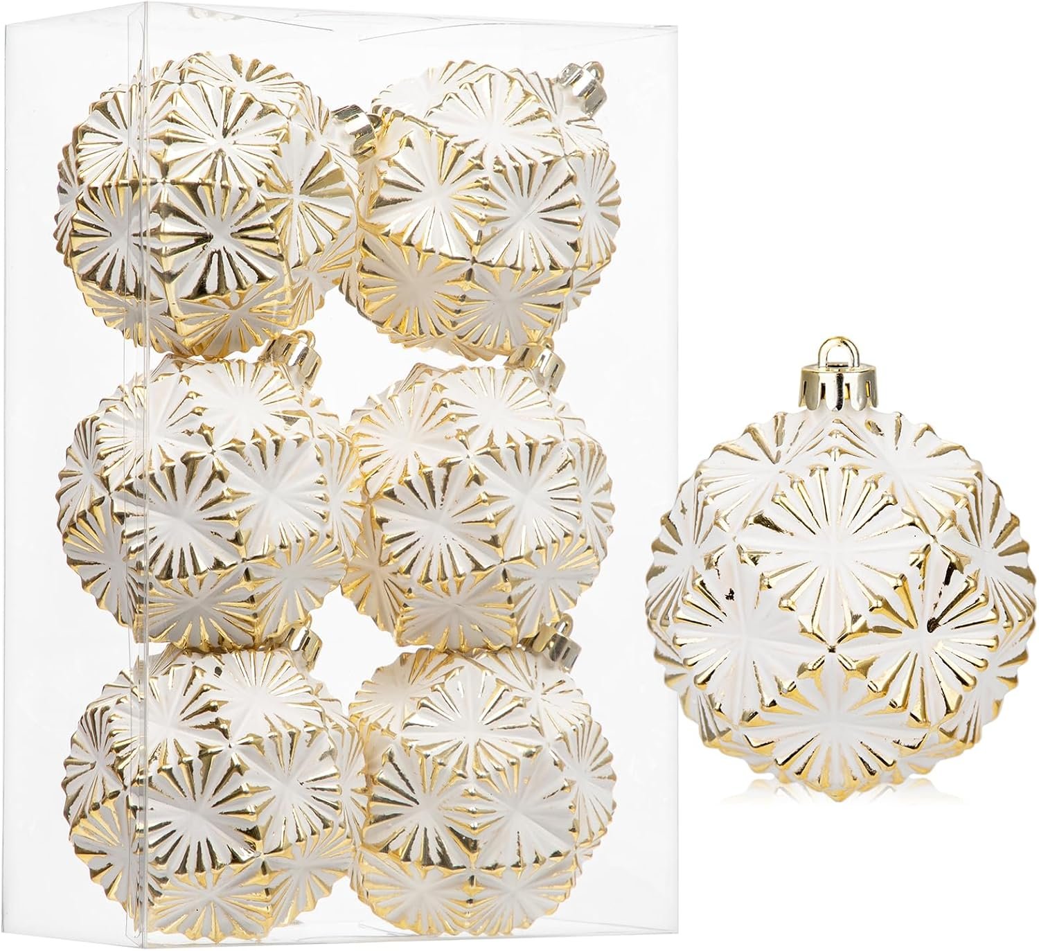 Briful 80mm/3.15″ Rustic Christmas Ball Ornaments 6PCS White and Gold Textured Vintage Xmas Balls Decorative Baubles for Christmas Tree Wreath Garland Holiday Farmhouse Home Decor