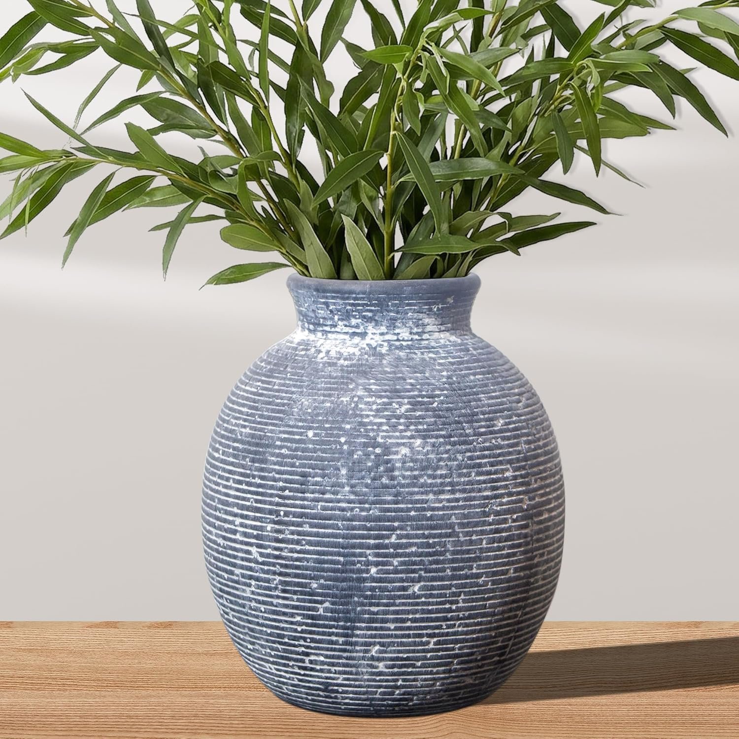 Ceramic Flower Vase for Home Decor, Rustic Farmhouse Vintage Retro Vase for Living Room, Kitchen, Bedroom, Decoration for House, Bookshelf, Dining Table, Office, Gift(7.4 inch)