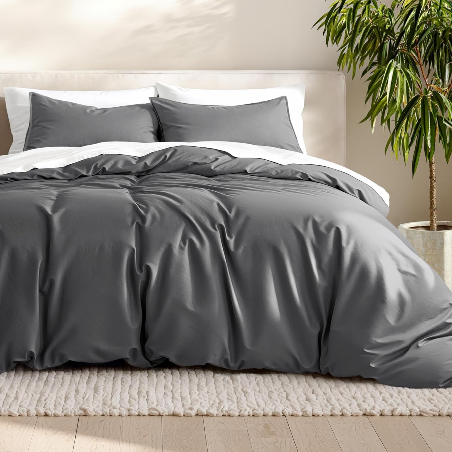 Bare Home Bedding Duvet Cover Queen Size – Premium 1800 Super Soft Duvet Covers Collection – Lightweight, Cooling Duvet Cover – Soft Breathable Bedding (Queen, Grey)