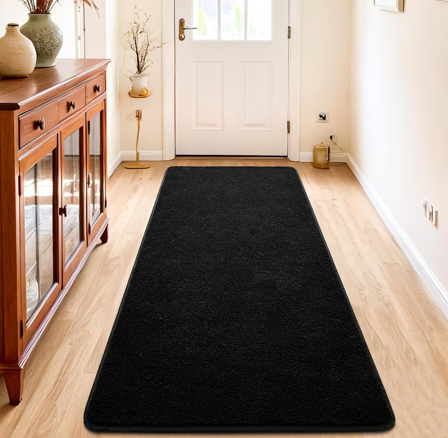 Chicrug 2×6 Minimalist Washable Runner Rugs for Bedroom Hallway, Modern Soft Memory Foam Rug for Kids Nursery, Low Plie Indoor Runner Carpet for Dorm Kitchen Bedside Living Room Decor, Black