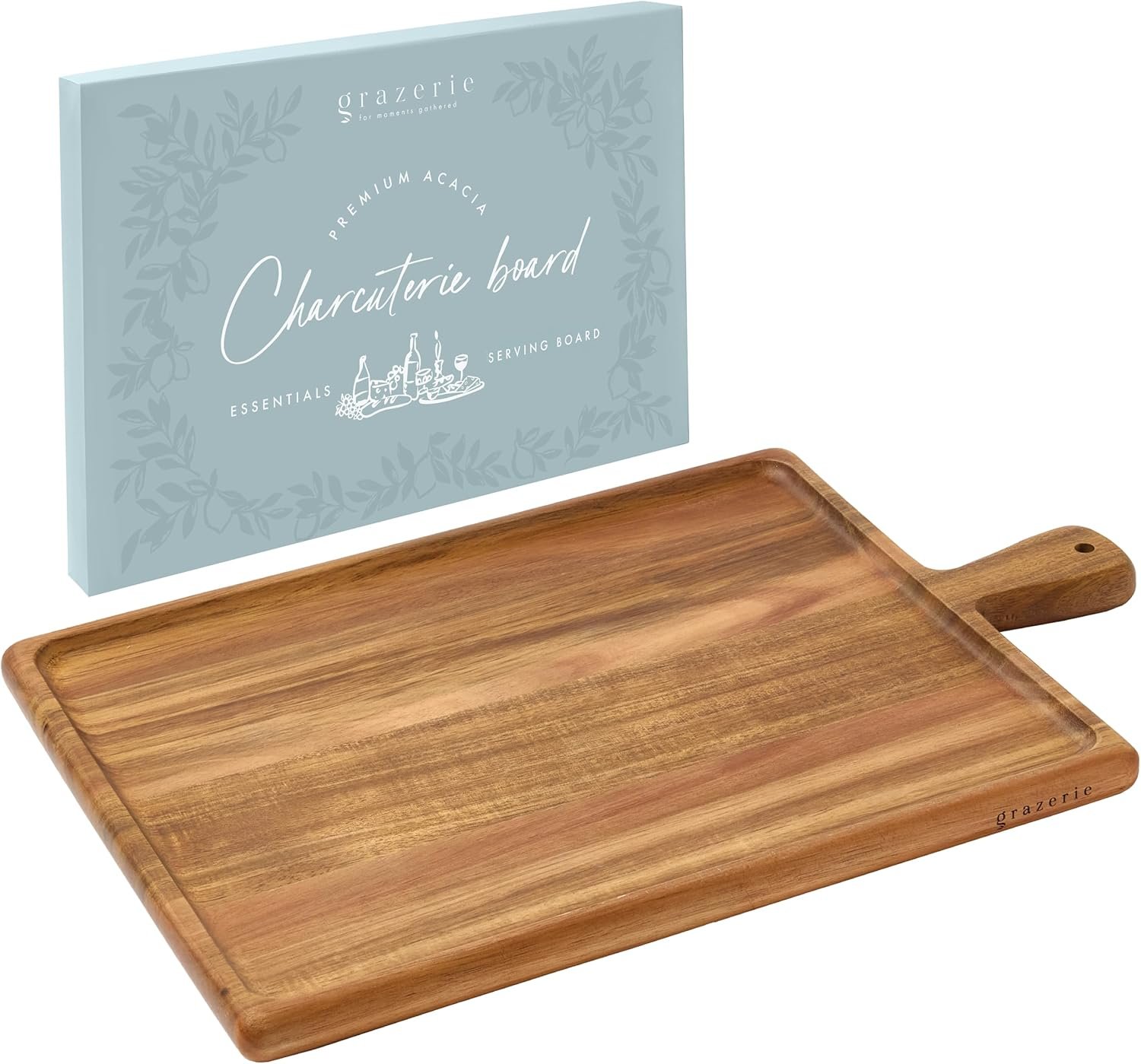 Charcuterie Board – Acacia Wood Cutting Board for Kitchen with Handle, Cheese Board for Vegetables, Bread, Fruits, Meat – Decorative Wooden Serving Tray House Warming Gift