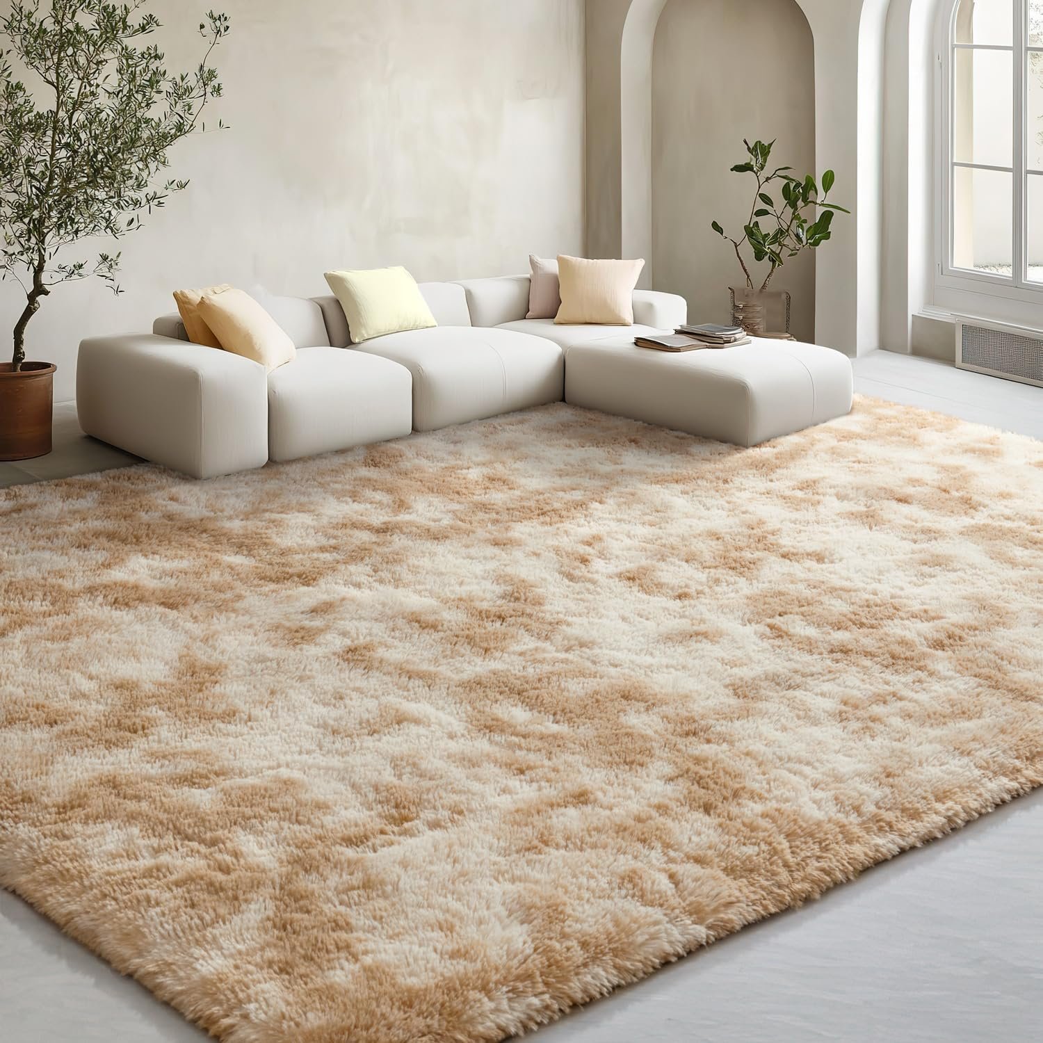 EVOIONOS Area Rug for Bedroom Living Room, Machine Washable 5×7 Fluffy Shag Rug, Soft Plush Non Slip Carpet for Indoor Floor Bedside Nursery Kids Girls Room Dorm, Home Decor Aesthetic, ‌Tie-Dye Camel