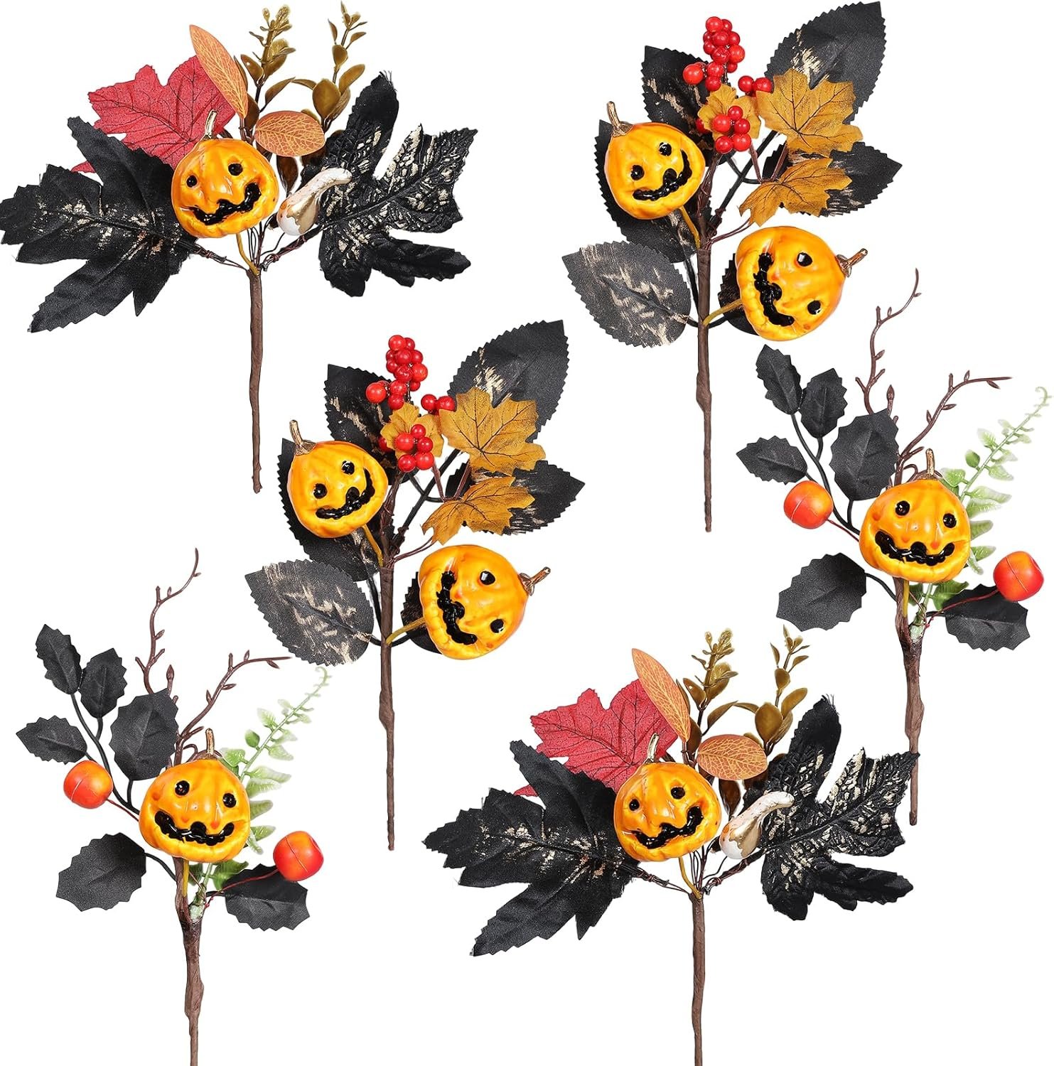 Coferset 6PCS Artificial Pumpkin Flower Stems, Fall Floral Stems for Halloween Decorations Indoor, Wedding Centerpieces, Party & Table Decor