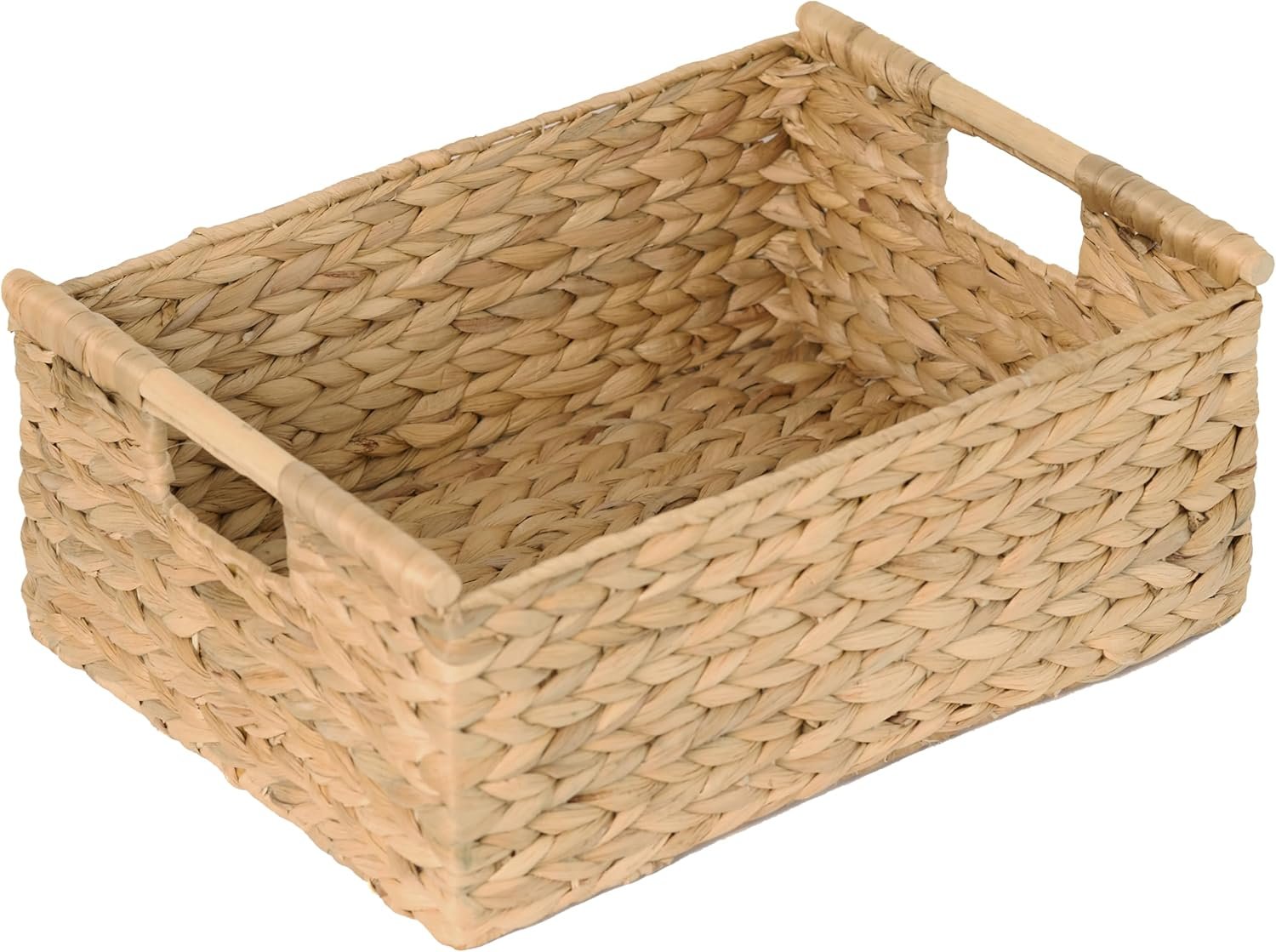 VATIMA Extra Large Wicker Basket Rectangular with Wooden Handles for Shelves, Water Hyacinth Basket Storage, Natural Baskets for Organizing, Wicker Baskets for Storage 16.7″x12.4″x7″