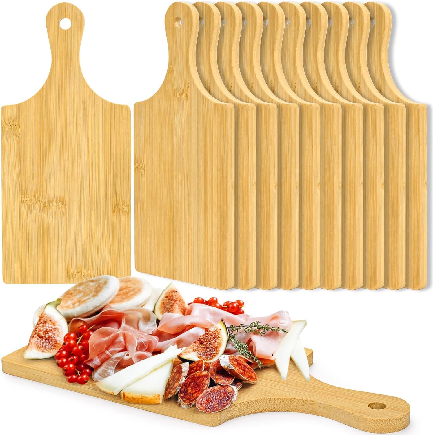 12 Pack Bamboo Cutting Board with Handle, 11″ x 5″ Individual Charcuterie Boards, Blank Laser Engraving Board, Bulk Food Platter, Mini Board for Kitchen, Home Decor, Housewarming Gift