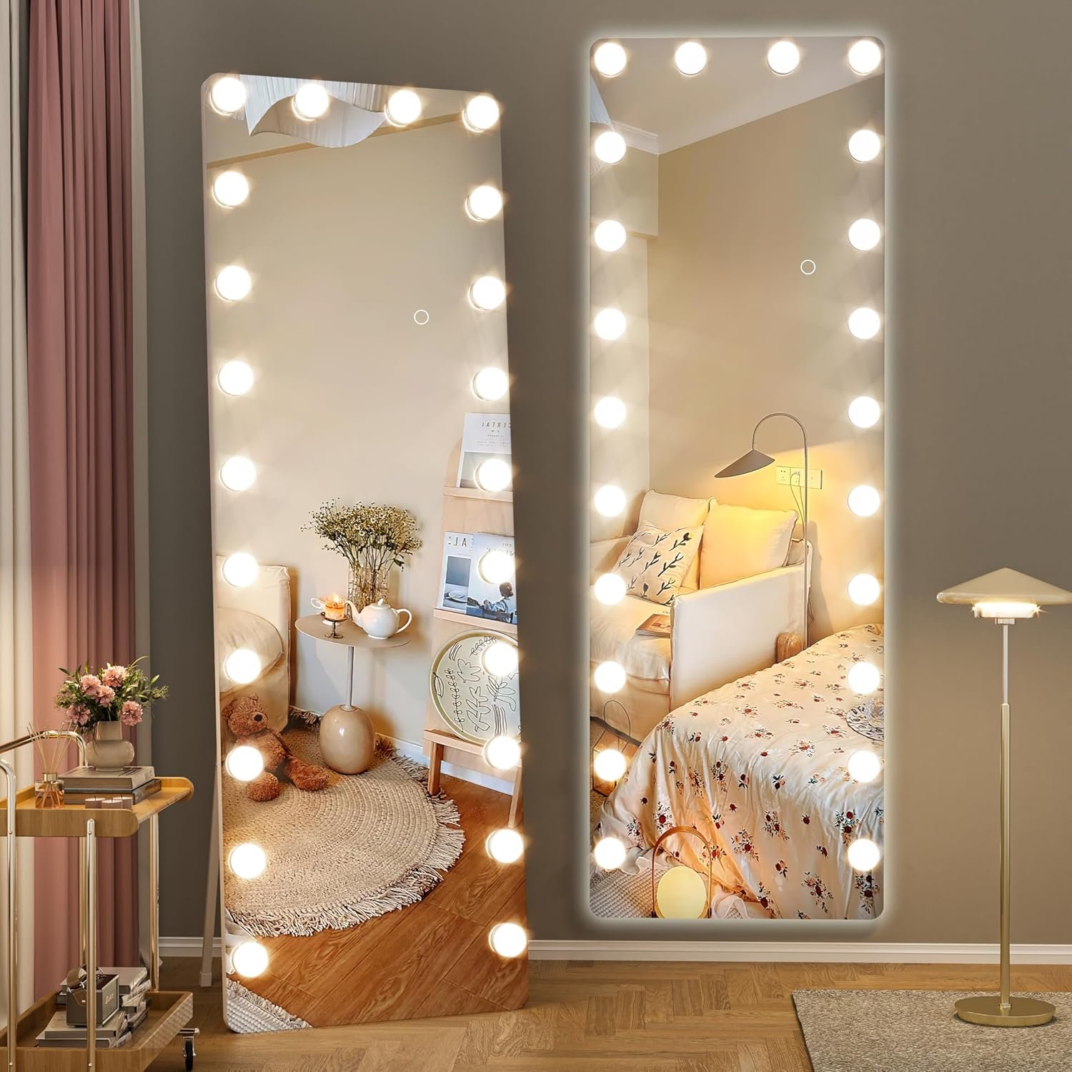 Hasipu 65″ x 22″ Hollywood Full Length Mirror with Lights, Led, Tempered Glass, Stand & Wall Mounted, Dimming & 3 Color Modes – UL Listed