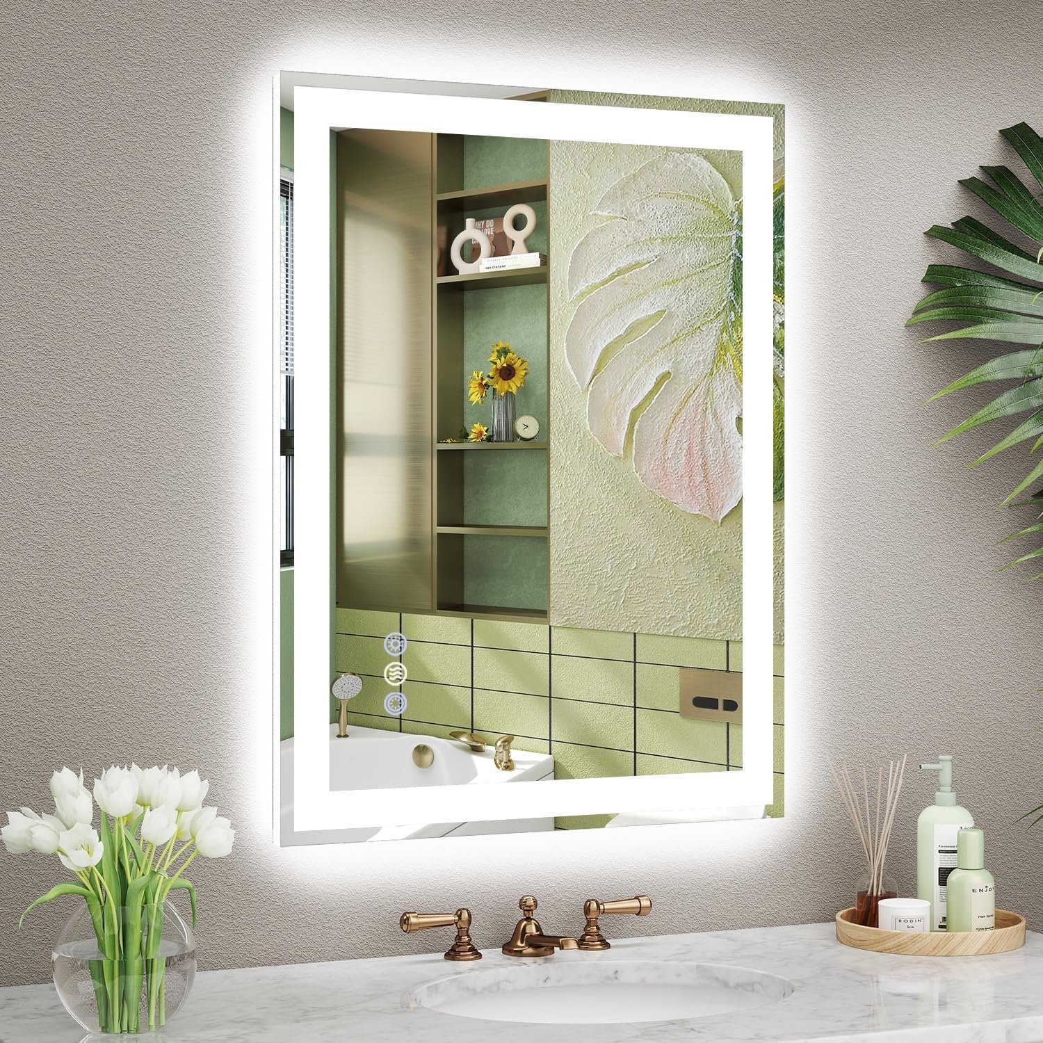 24×32 LED Bathroom Mirror with Lights, Super Bright Front & Backlit Vanity Mirror for Wall, Anti-Fog & Memory Smart Mirror, 5mm Shatter-Proof Tempered Glass, ETL Listed, Vertical/Horizontal