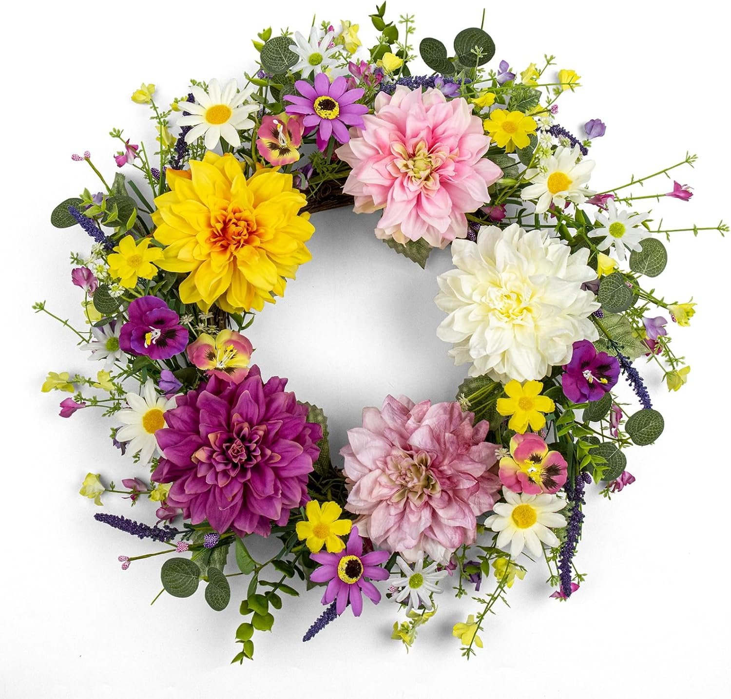 FloralElegance Summer Flower Wreath 22 Inch Floral Wreaths for Front Door Artificial Spring Summer Wreath with Colorful Flowers for Springtime Easter Holidays Wall Porch