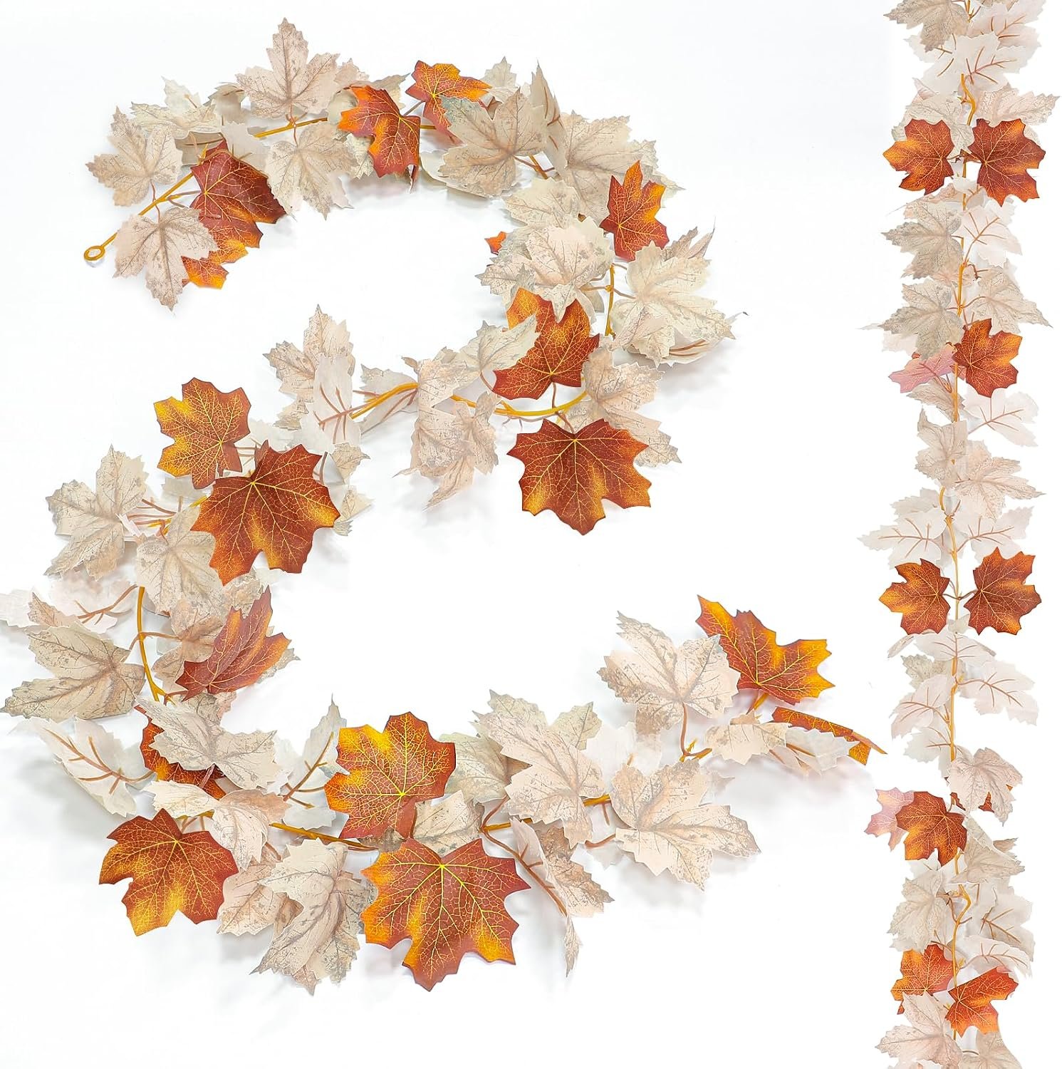 2 Pack Fall Maples Leaves Garland Fall Thanksgiving Decorations for Home Total 11.8Ft Fall Leaves Garland Hanging Artificial Autumn Foliage Garlands for Home Wedding Mantle Fireplace Party Christmas