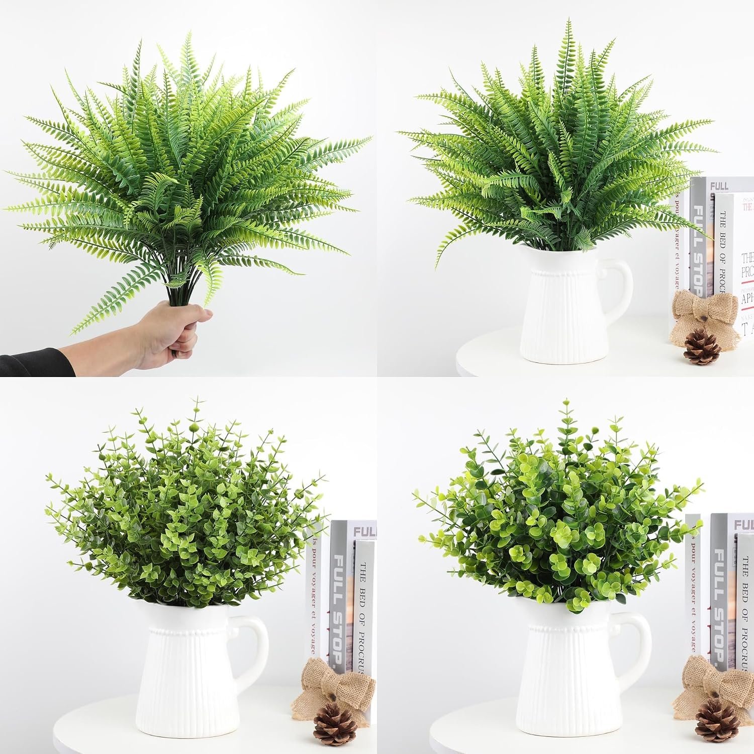 2Pcs Simulation Green Artificial Plant Indoor Wall Landscaping Decoration Leaf Potted Flower Home Bedroom Balcony Decoration (Persian Grass, 33cm)