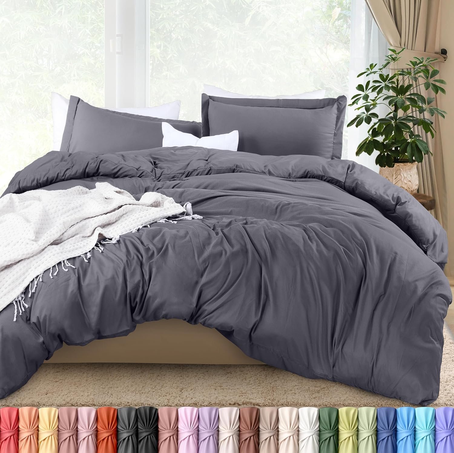 Utopia Bedding Duvet Cover King Size – 3 Piece with Zipper Closure – 1 Comforter Cover 104X90 Inches & 2 Pillow Shams 20X36 Inches (Grey) Comforter Not Included