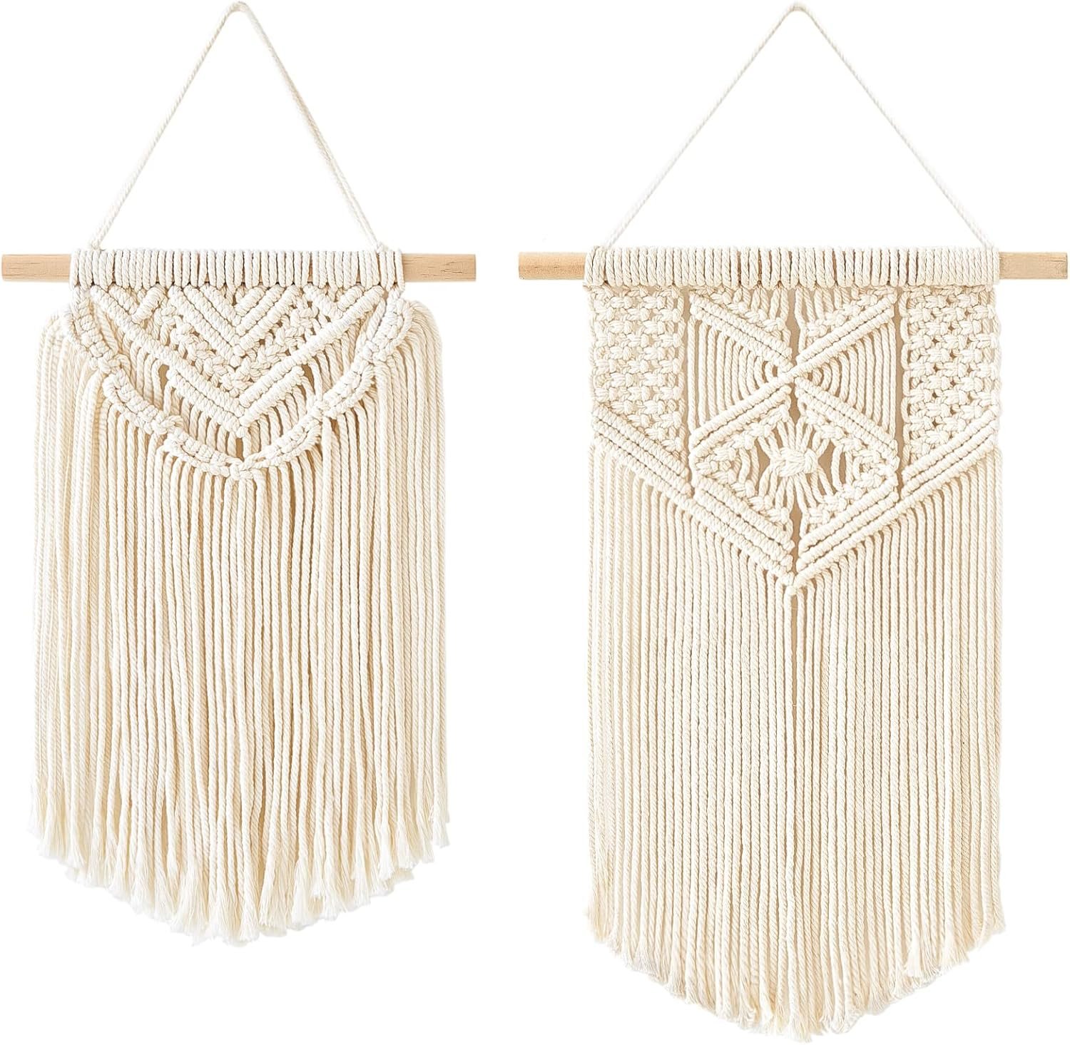 Mkono 2 Pcs Macrame Wall Hanging Boho Wall Art Decor Woven Chic Bohemian Room Decor for Bedroom Nursery Living Room Dorm Apartment, Small Size 13″ L x 10″ W and 16″ L x 10″ W