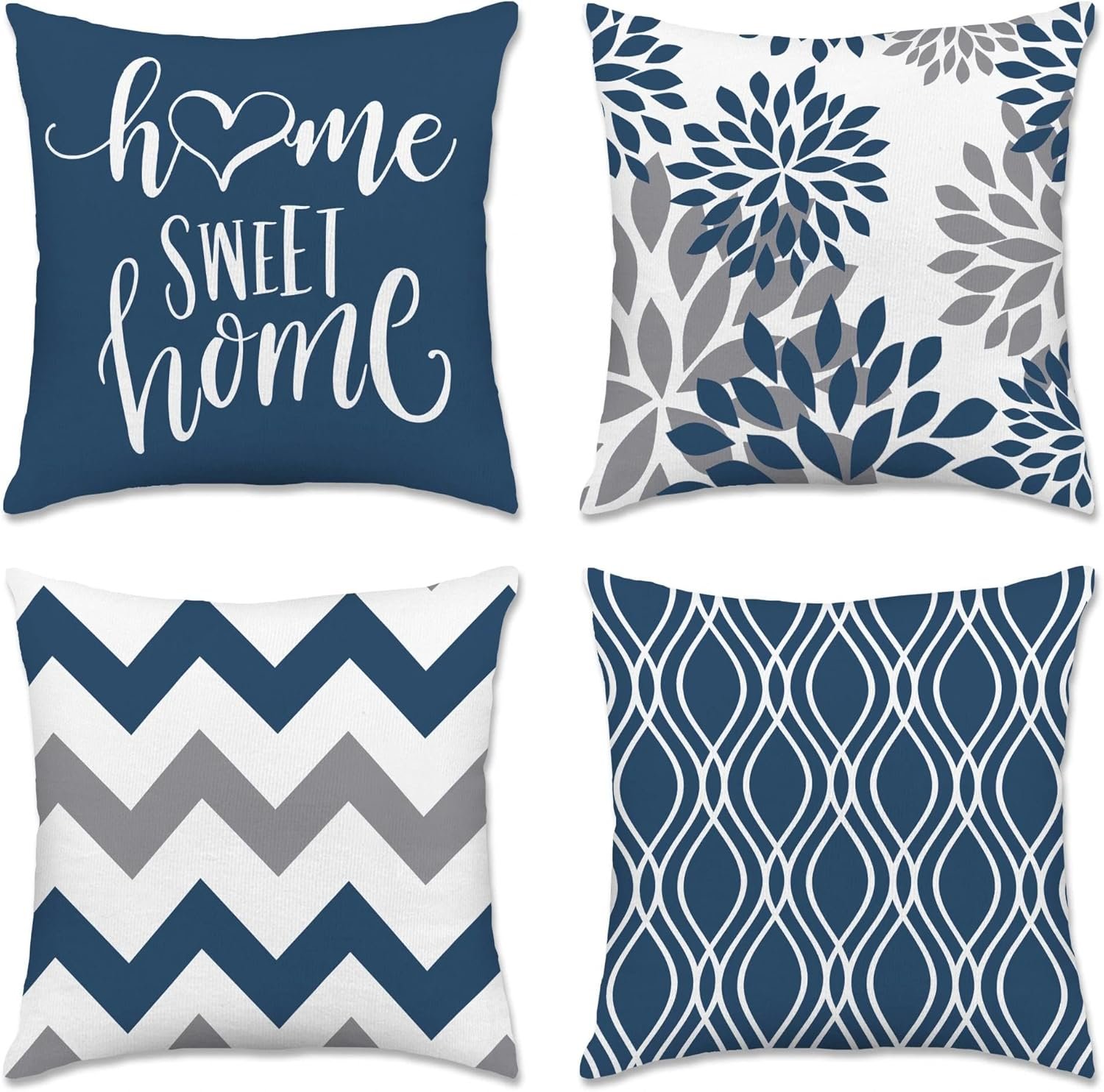 Hexagram Geometric Blue Pillow Covers 18×18 Set of 4, Decorative Outdoor Boho Modern Throw Pillow Covers, Home Sweet Home Farmhouse Cushion Case for Couch Sofa Bedroom Indoor Decor(No Insert)
