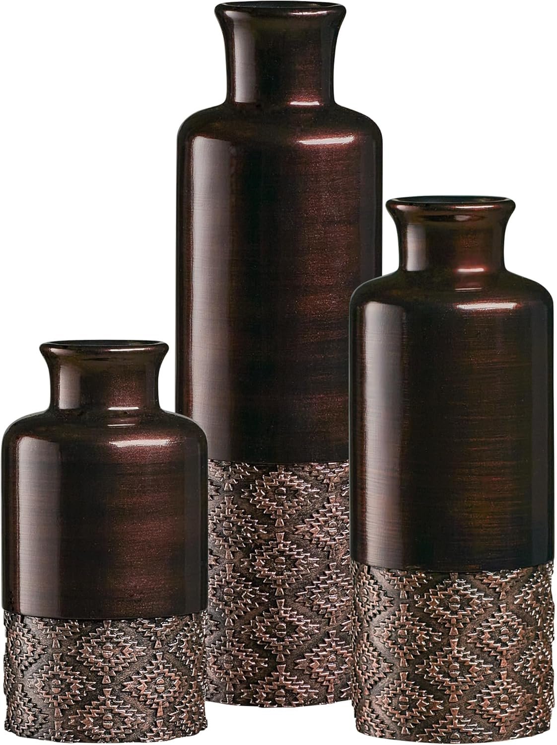 Creative Scents Dublin Brown Vases – Set of 3 Vases – Table Centerpieces for Dining Room, Kitchen Décor, Home Decor for Your Living Room, Dining Room, Bedroom, Office, Entry Table or Shelf Decor
