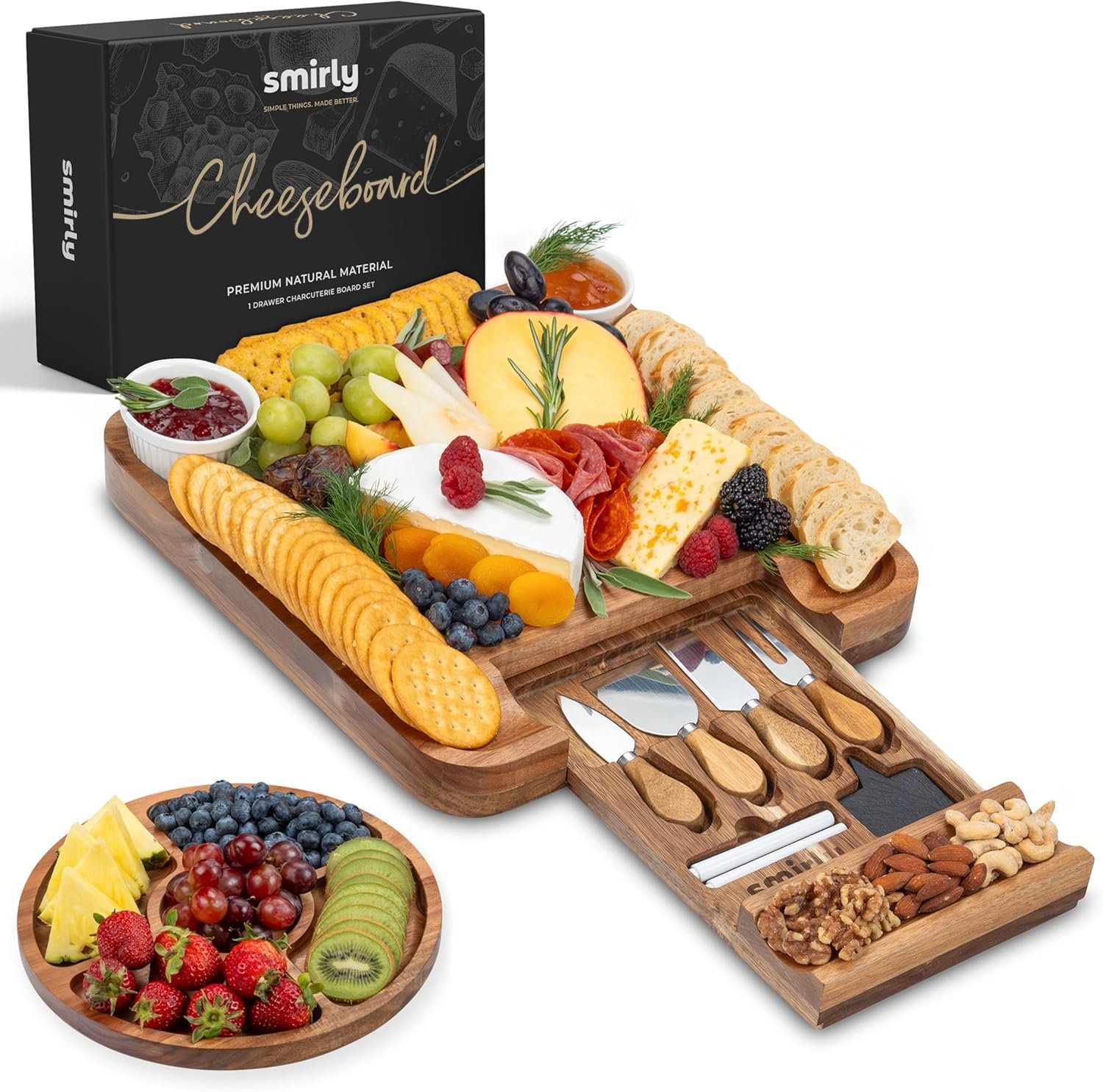 SMIRLY Charcuterie Boards Set – Large Acacia Cheese Board Set – House Warming Gifts New Home, Wedding Gift for Couple, Bridal Shower Gift, Birthday Gifts for Women