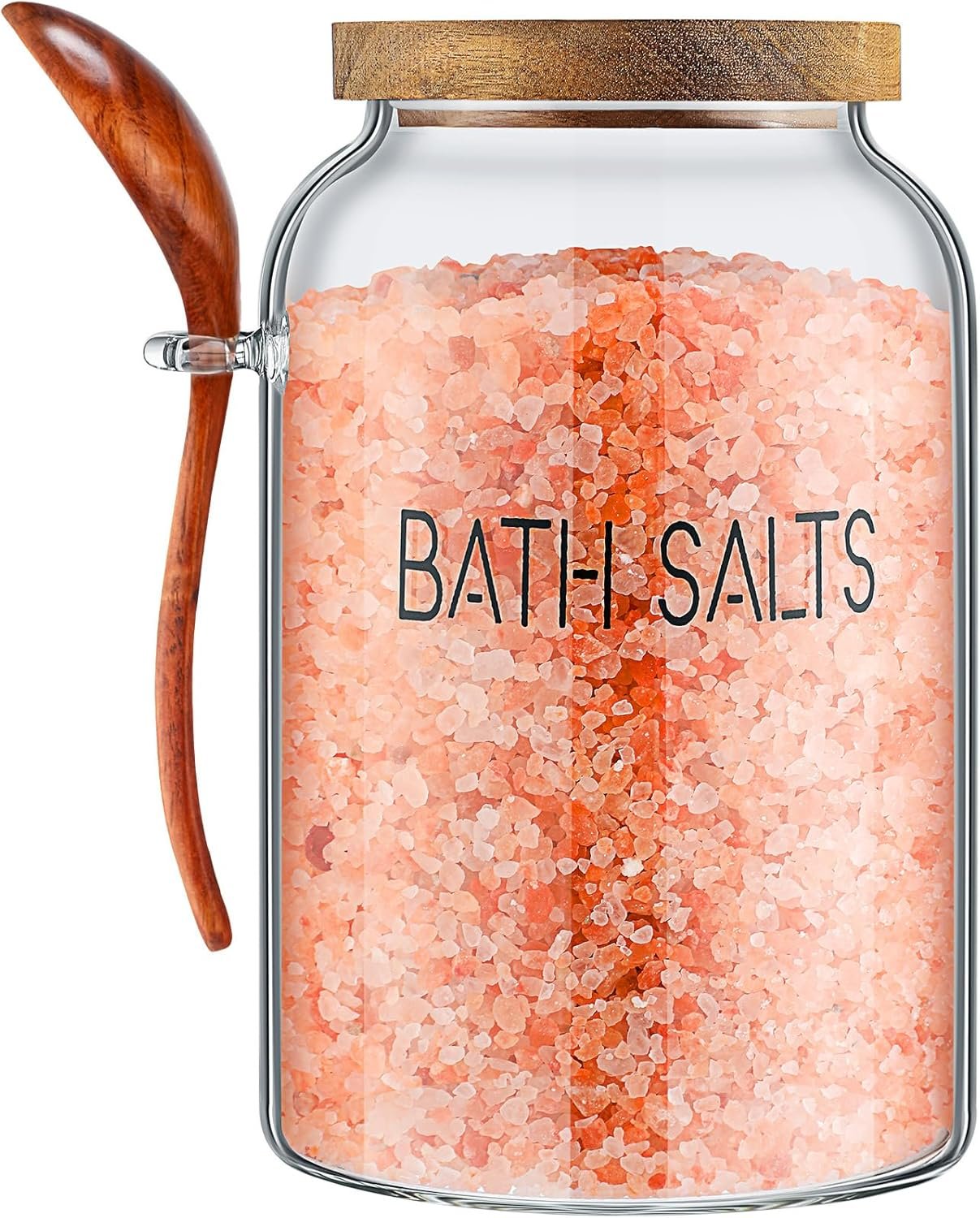 SiliFine 1 Piece 94 oz Bath Salts Glass Jar with Wooden Lid, Bath Salt Container with Scoop, Airtight Storage Bathtub Accessories for Women