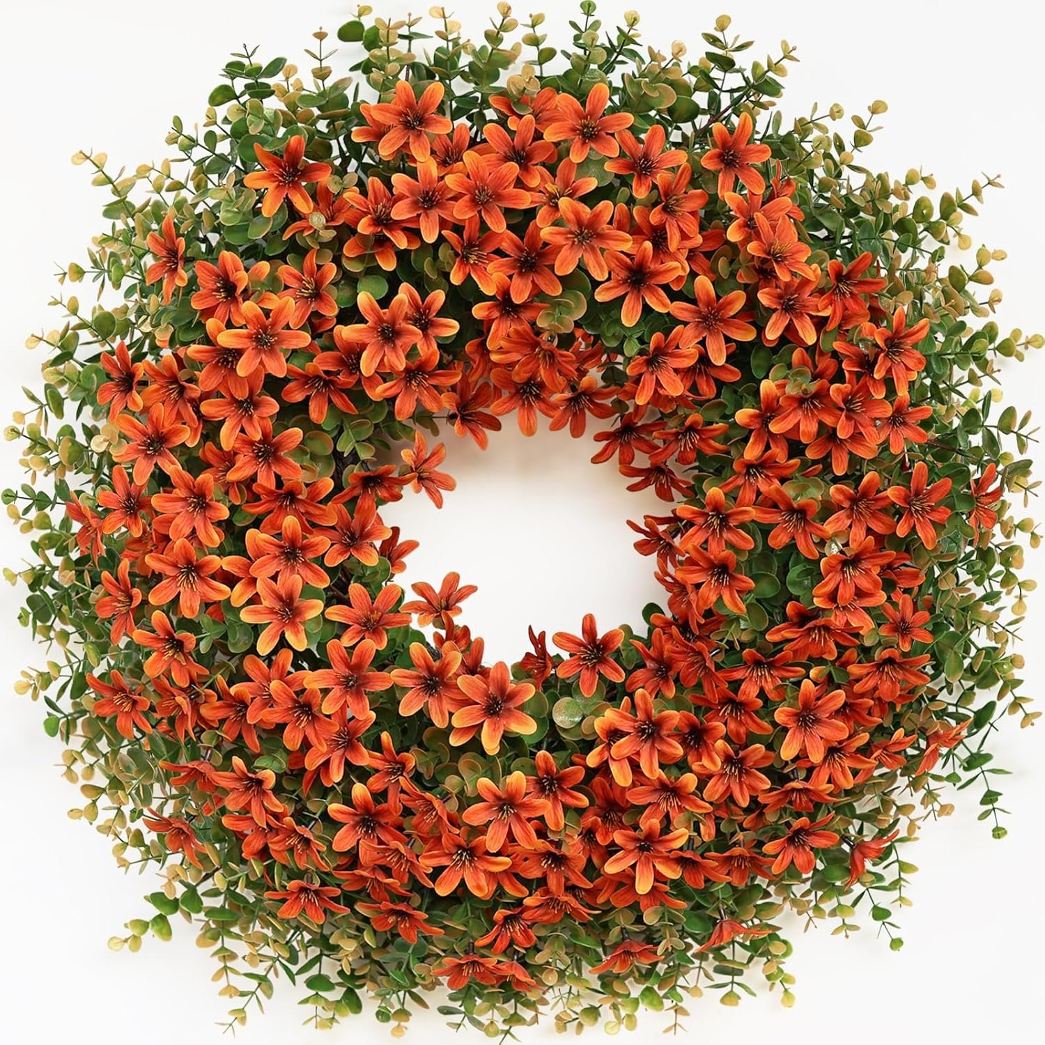 26″ Fall Wreath for Front Door, Porch, Window – Large Artificial Eucalyptus Leaves with Fake Silk Flowers Outdoor Wreath for Home Farmhouse Harvest Festival Thanksgiving Day Autumn Decor