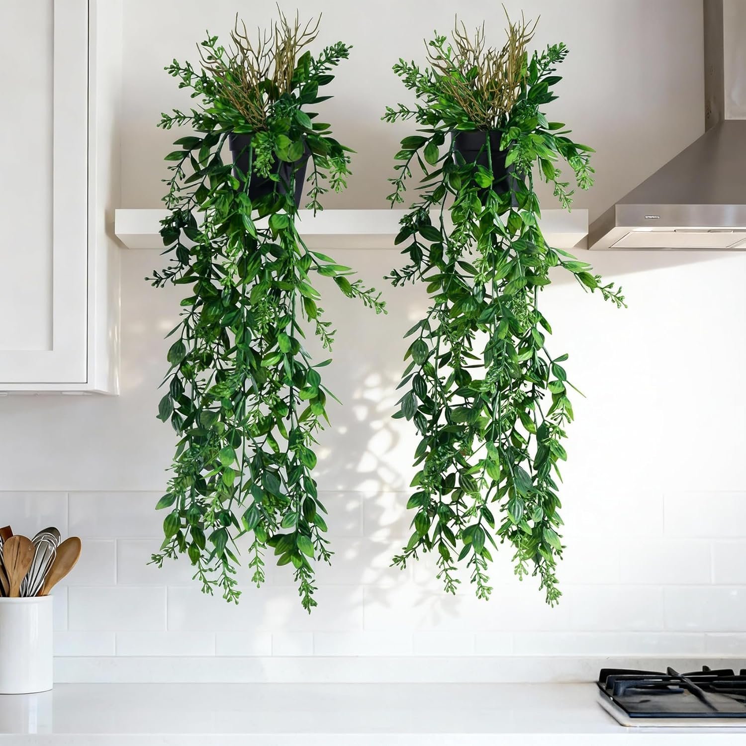 2 Pcs Faux Eucalyptus Vine Ivy Vine Artificial Hanging Plant Faux Plant Fake Potted Greenery for Wall Living Room Home Shelf Office Bathroom Outdoor Indoor Decor (Type 5)