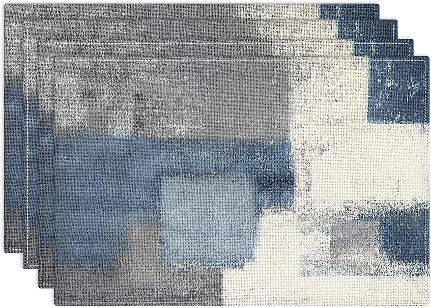 Emvency Farmhouse Placemats Set of 4, Vintage Blue and Grey Abstract Art Painting 12×18 Inch Table Mats for Outdoor Home Party Kitchen Dining Decoration