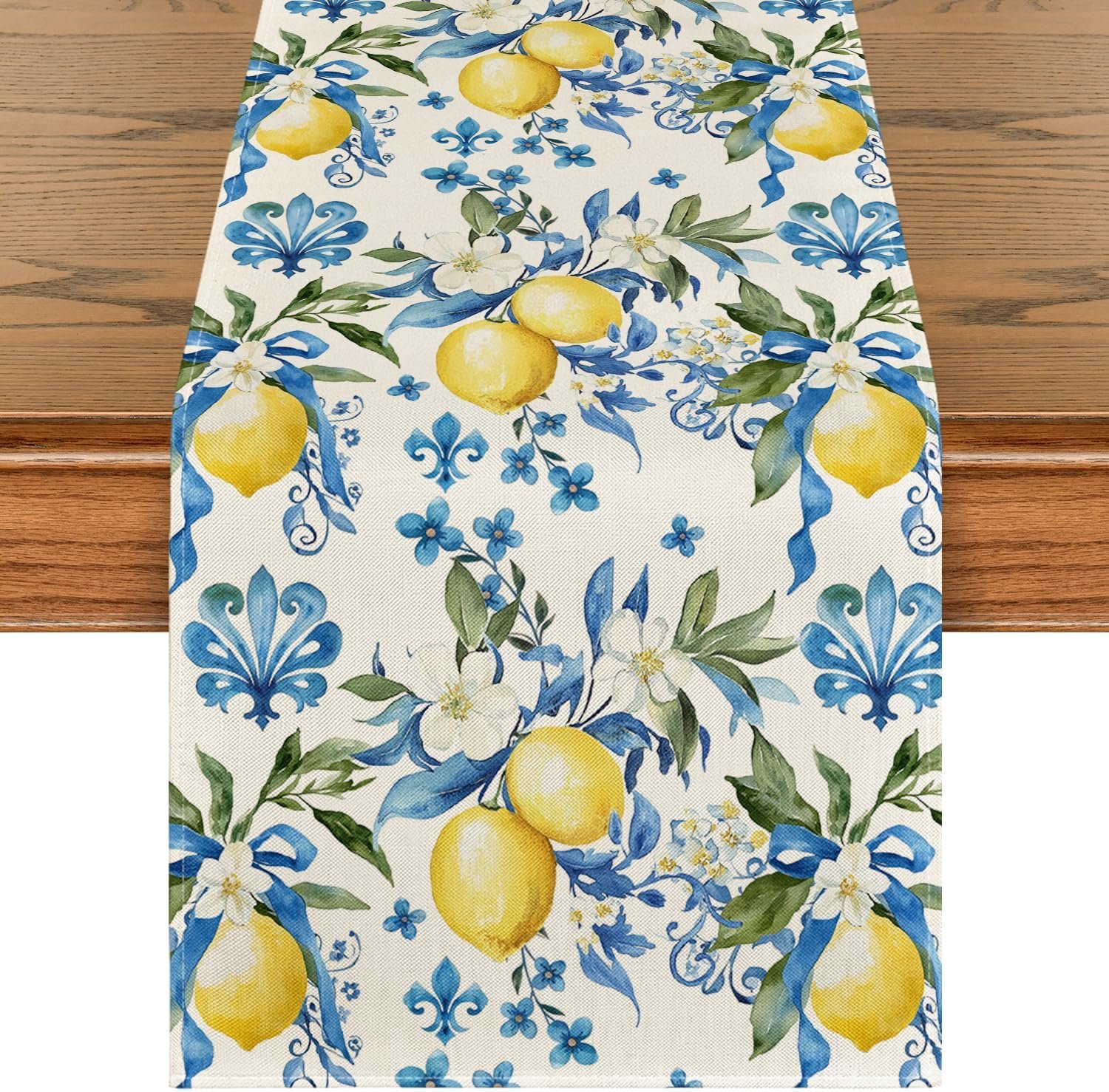 Artoid Mode Blue Lemon Iris Summer Table Runner, Seasonal Spring Kitchen Dining Table Decor for Home Party Decor 13×72 Inch