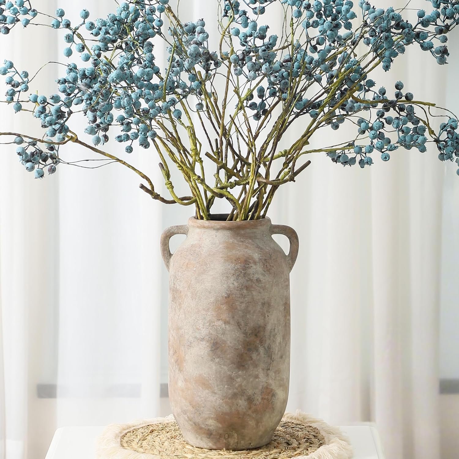 Large Flower Vase Home Decor – Tall Ceramic Farmhouse Rustic Table Vases with Handle Living Room Decoration Decorative Modern Vintage for Floor Kitchen Shelf Coffee Dining Desk Fireplace (12″ Retro)