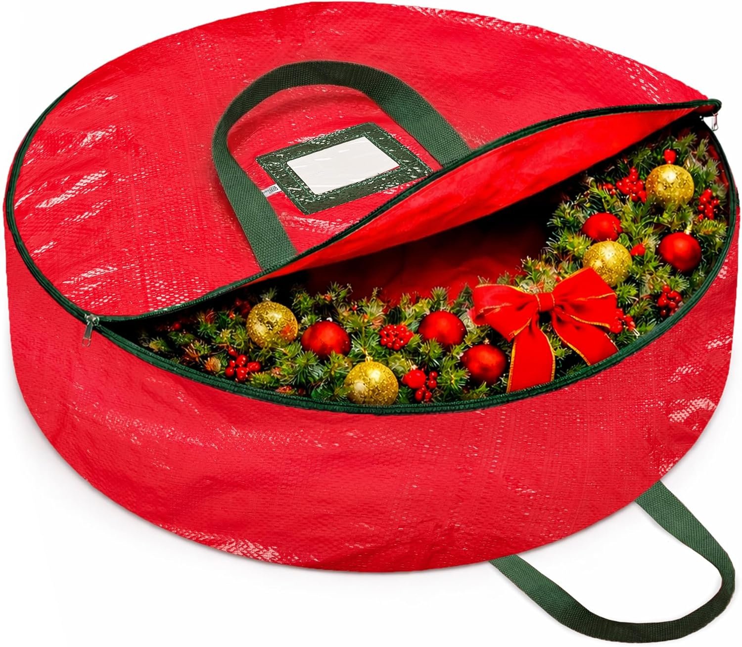 ZOBER Christmas Wreath Storage Container 30 Inch – Wreath Bag for Artificial Wreaths Box – Dual Zippered Wreaths Storage Bag with Strong Durable Handles – Red