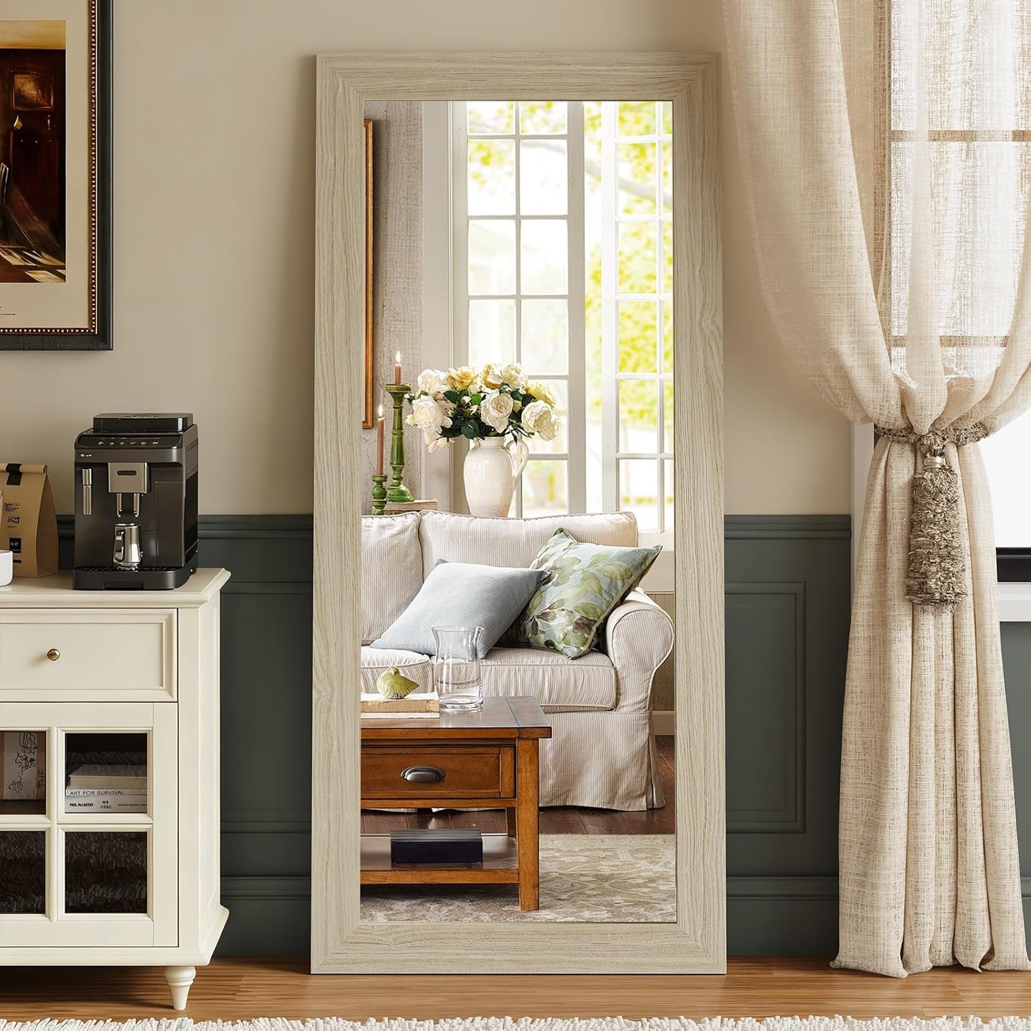 Syndra Modern Full Length Mirror Wood Frame, 65×24” Large Floor Mirror with HD Tempered Glass & Wall Mount, Rectangular Standing Mirror for Bedroom, Living Room, Entryway, Farmhouse(Grey White Oak)