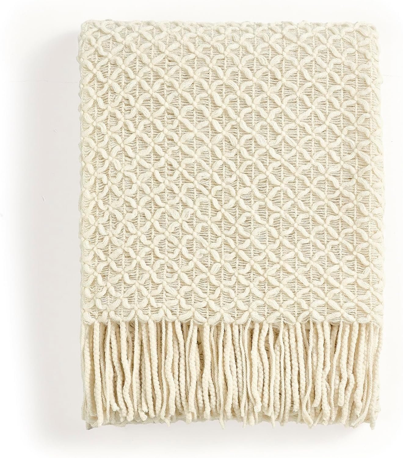 CREVENT Farmhouse Boho Knitted Throw Blanket for Couch Sofa Chair Bed Home Decoration, Soft Warm Cozy Light Weight for Spring Summer Fall (50”X60” Beige)