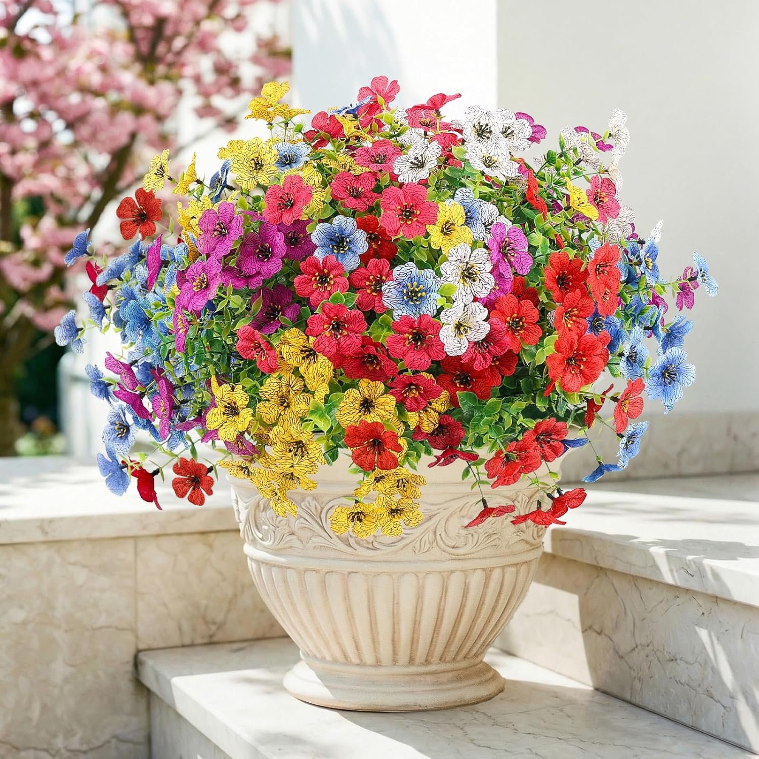 ATTGREAT Artificial Flowers Outdoors Faux Plants UV Resistant Fake Flowers Daisy Plastic Greenery Plnats Outside for Garden Planter Patio Porch Spring Summer Home Home Decor, 12 Bundles (Multicolor)