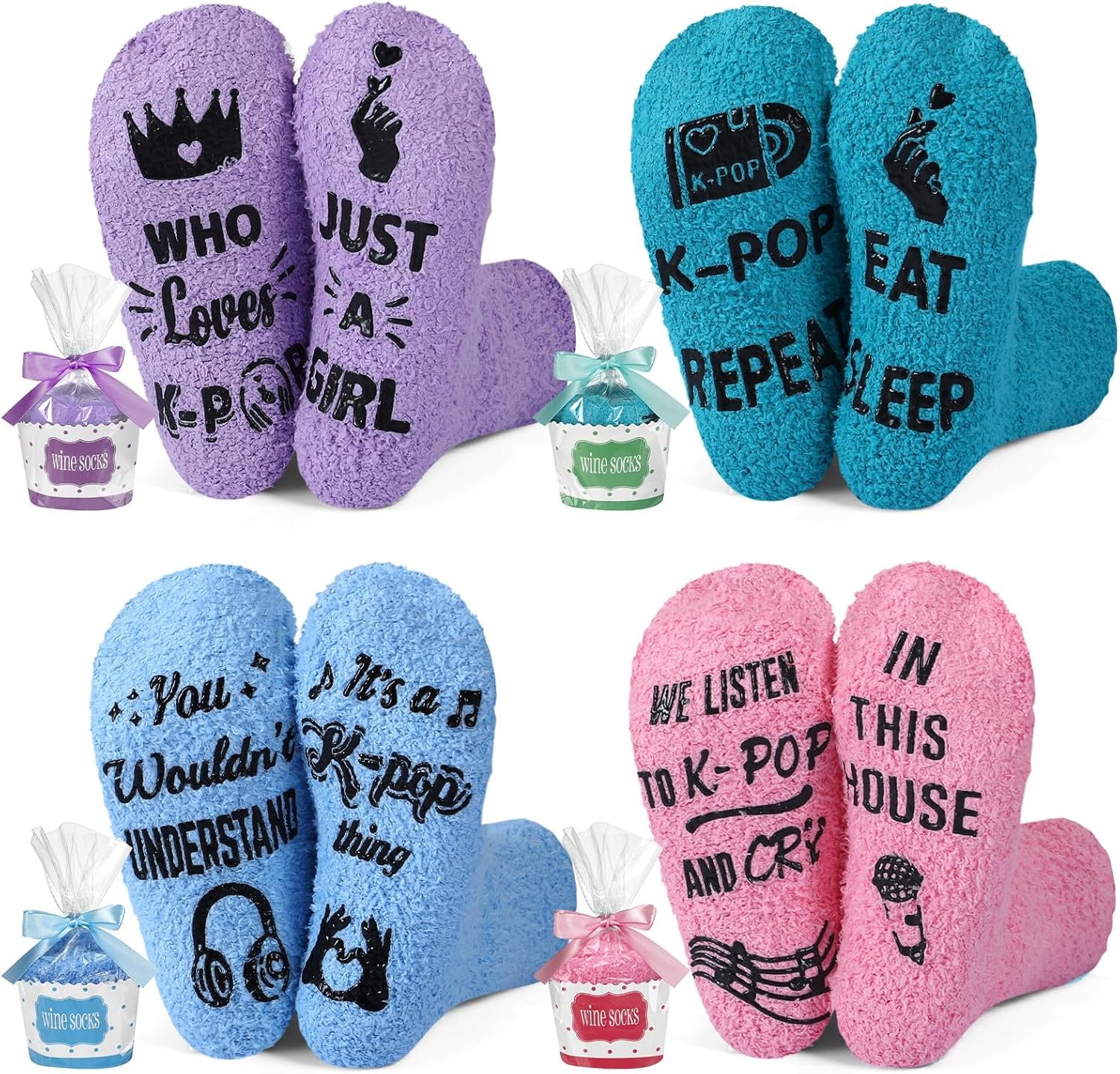 Geyoga 4 Pair Fuzzy Socks Christmas Funny Gifts Socks Stocking Stuffers for Book Dog Bake Lover
