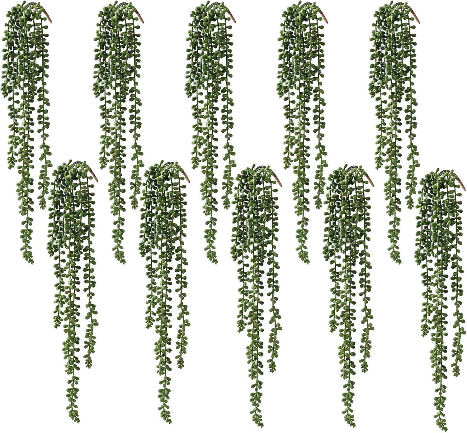 dallisten 10 Pcs Artificial Succulents Hanging Plants, Fake String of Pearls Greenery Plants, Decoration for Wall Home Backdrop Garden Windows Balcony Indoor and Outdoor (10PCS Green)