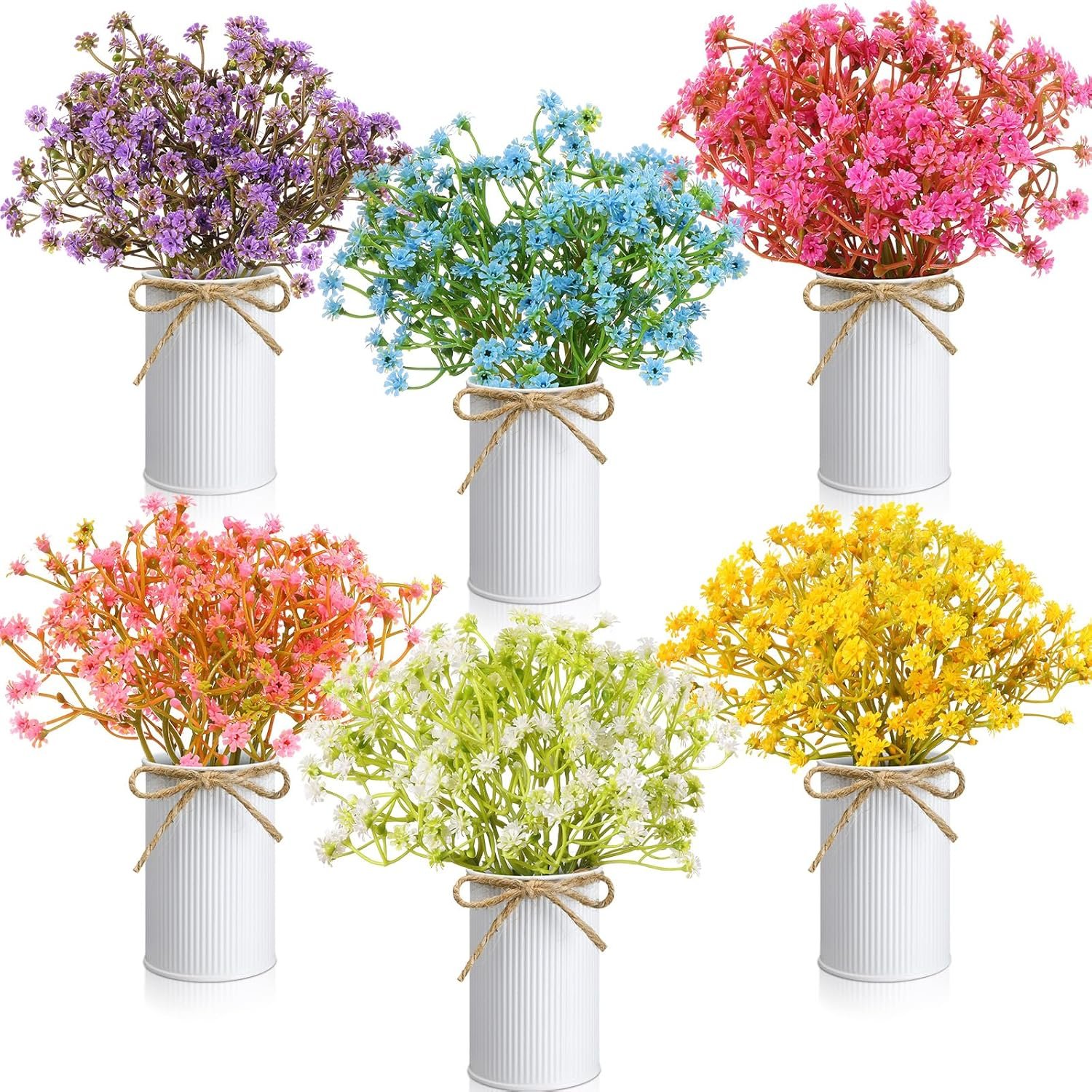 Wavwavw 6 Set Babys Breath Artificial Flowers Centerpieces for Tables Gypsophila Faux Fake Flowers with Vase Floral Arrangement Bouquets for Wedding Dining Table Home Party Decor