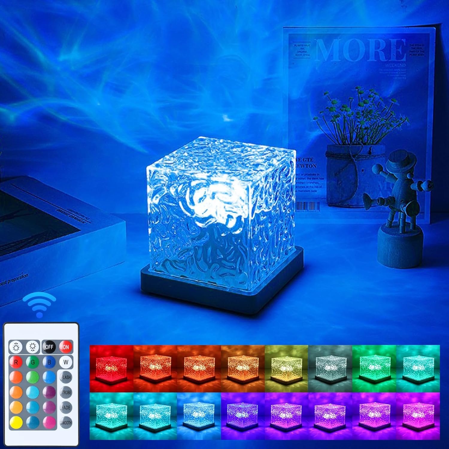 Avkast Ocean Wave Projector Light, Mood Lighting Ambient Lighting Luminorthe Cube Northern Lights Projector with 16 Colors and Dynamic Ripple Effect for Living Room Bedroom Decor – 5.1inch