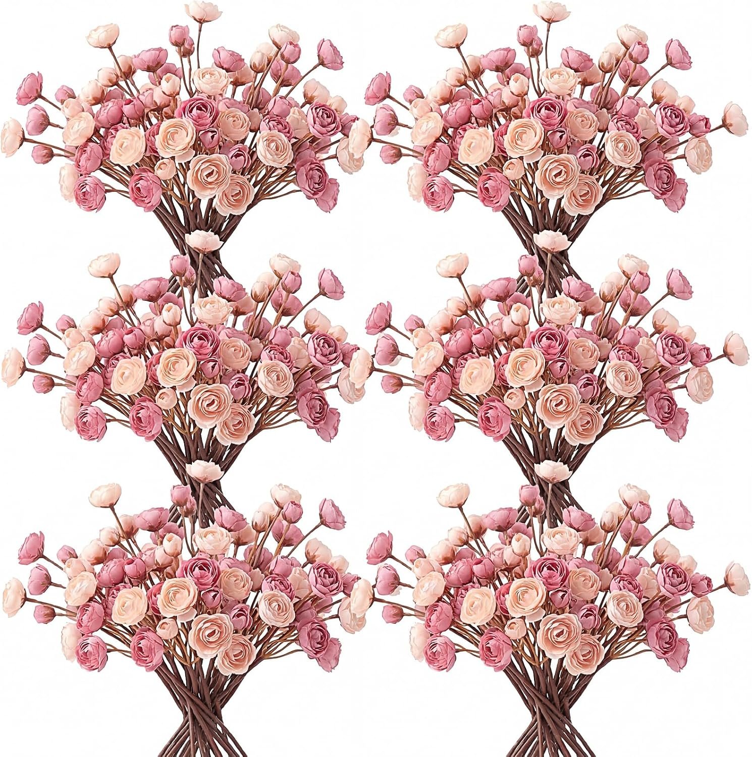 XunYee 60 Pcs Dusty Rose Artificial Ranunculus Flowers Bulk Faux Ranunculus Bouquet Realistic Silk Pink Rose Flowers Decoration for Wedding, Home, DIY Bouquet, Centerpieces, Bridal Shower, Arrangement