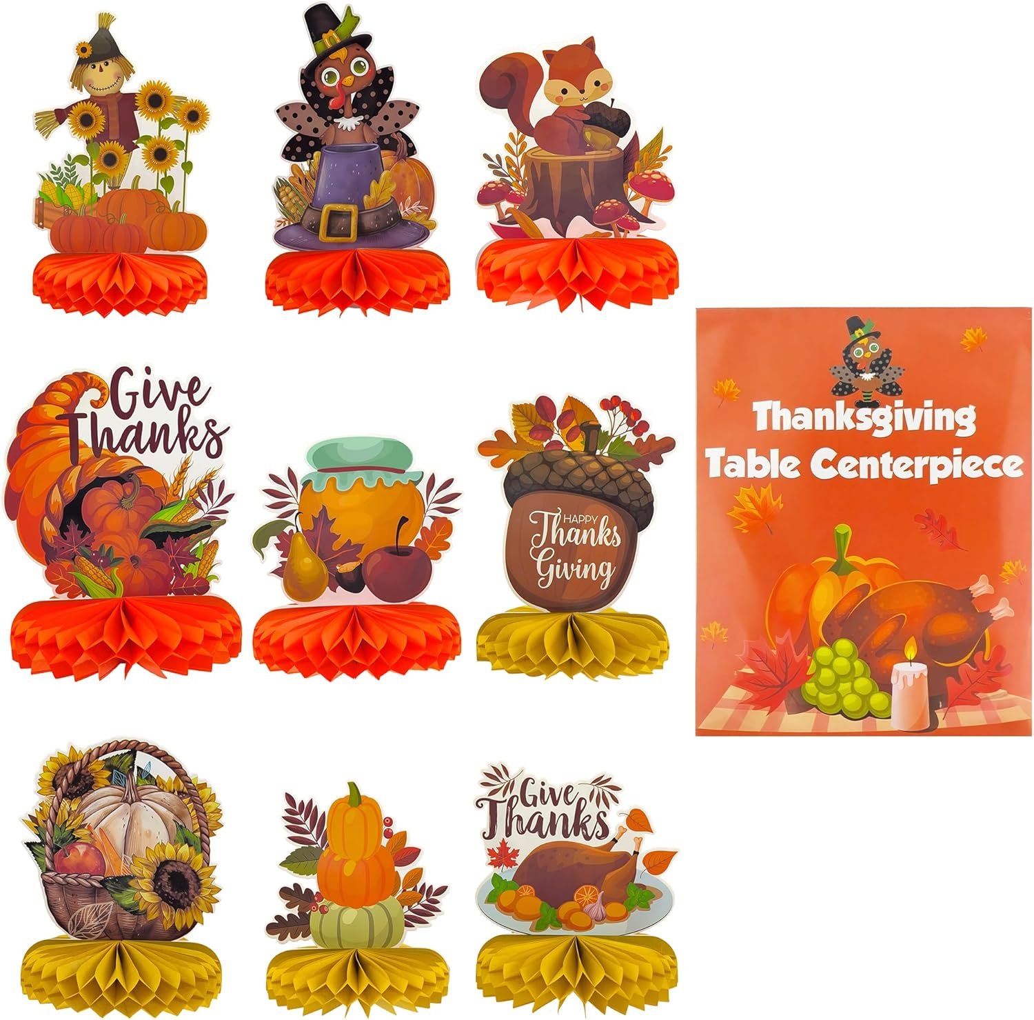 OHOME Thanksgiving Table Decor – 9 PCS Honeycomb | Thanksgiving Decorations Indoor Outdoor – Fall Centerpieces for Tables | Friendsgiving Party Decorations Supplies Favors Essentials for Home Kitchen