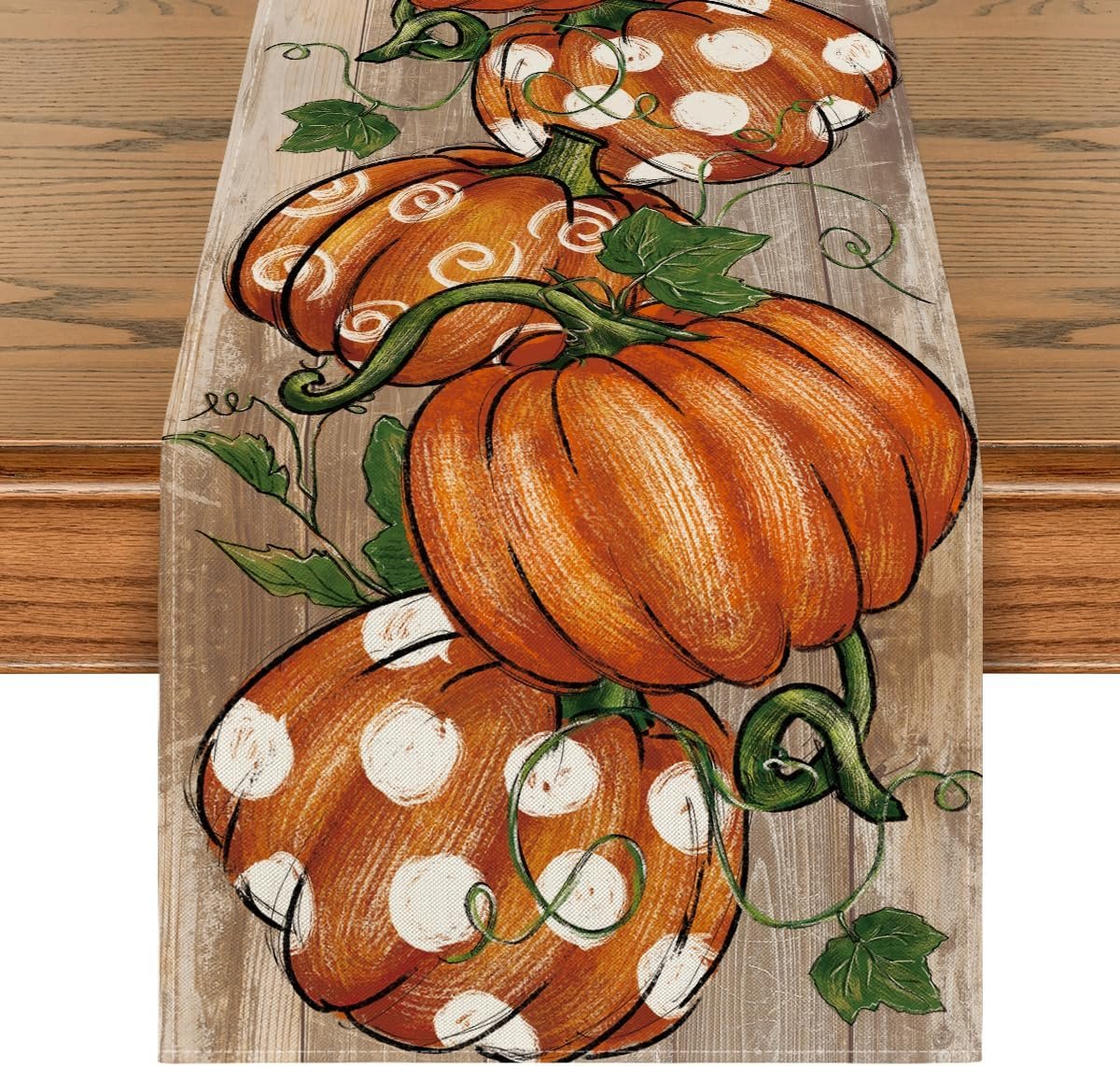 Artoid Mode Polka Dot Pumpkins Vine Fall Table Runner, Seasonal Autumn Thanksgiving Kitchen Dining Table Decoration for Home Party Decor 13×72 Inch