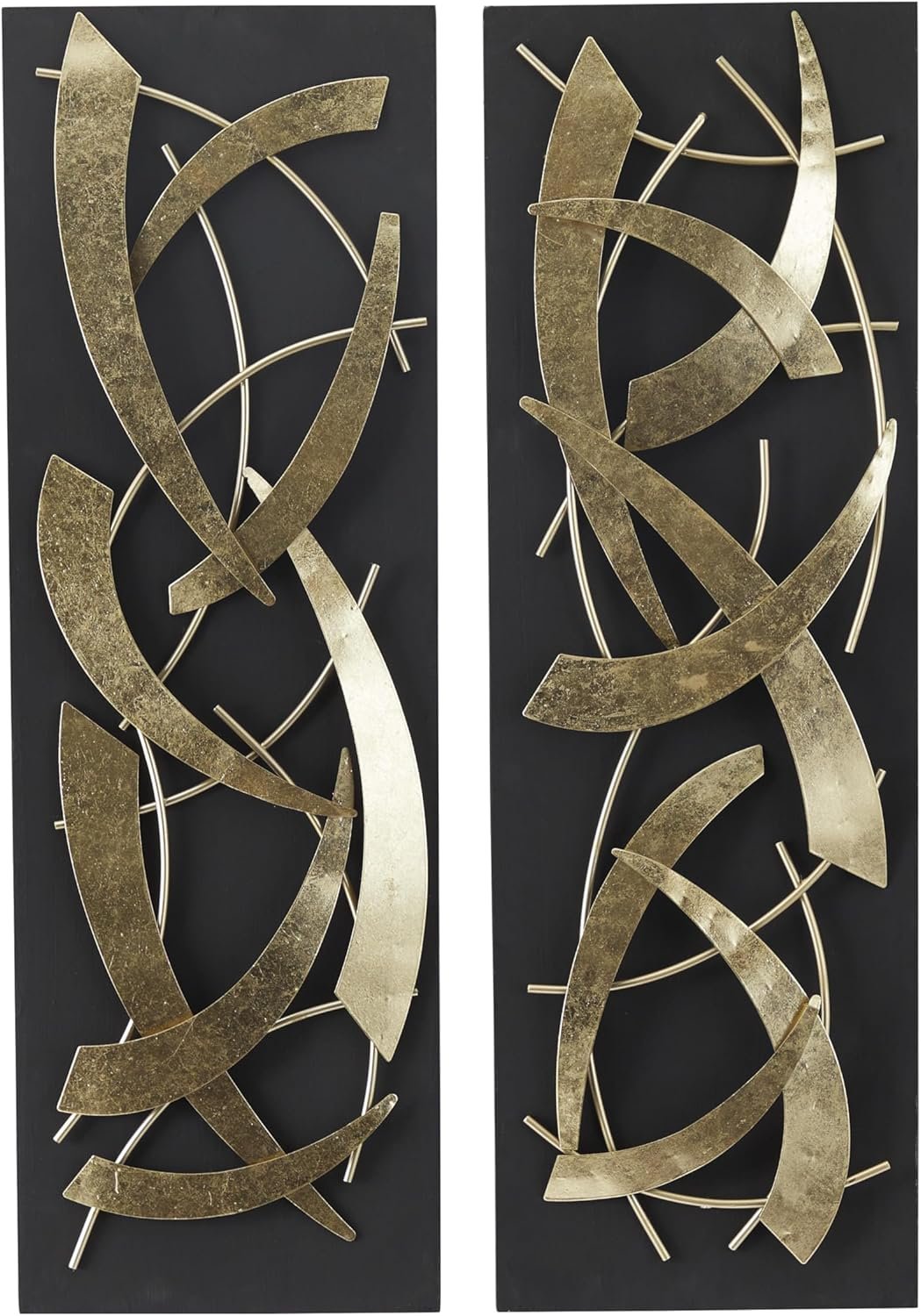 Deco 79 Metal Abstract Home Wall Decor Dimensional Wall Sculpture with Black Wood Backing, Set of 2 Wall Art 12″W, 36″H, Gold