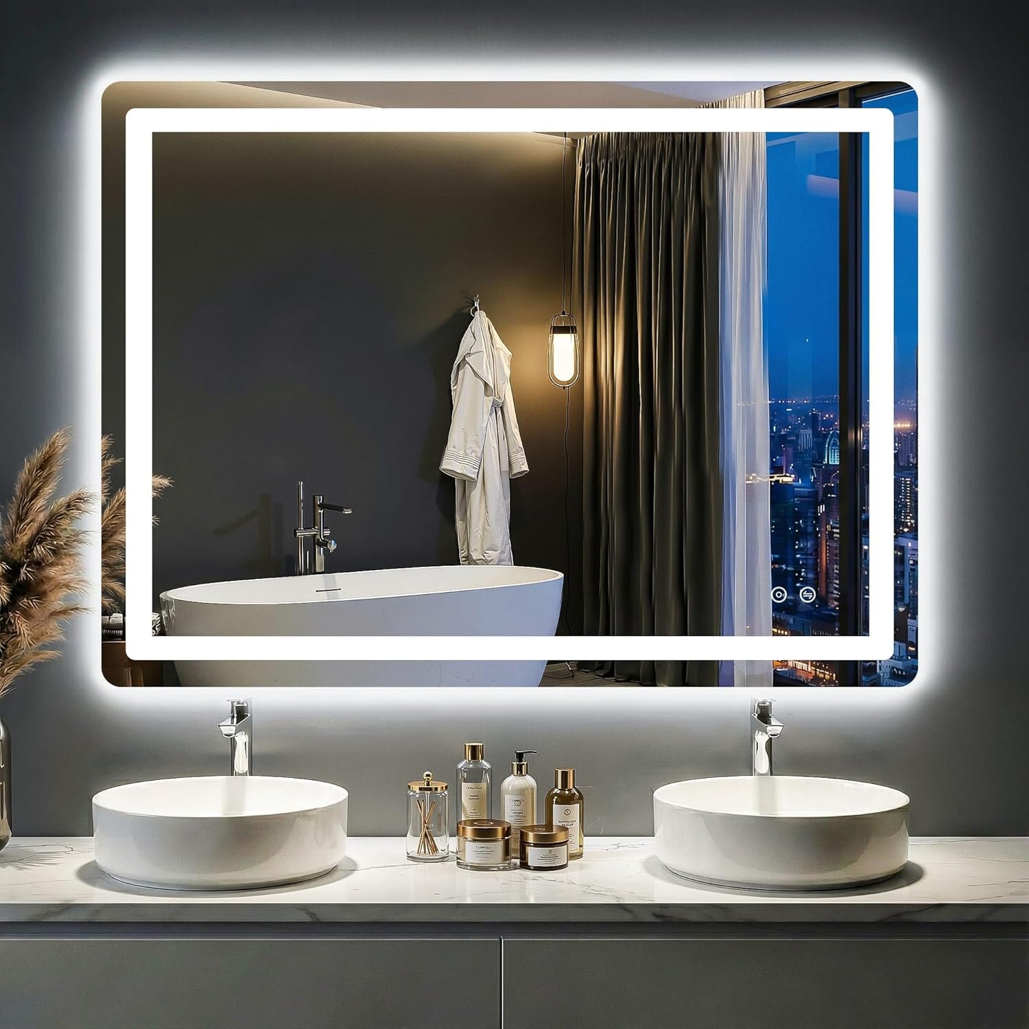 LED Bathroom Mirror with Lights – Anti-Fog, Dimmable, Backlit+Frontlit, 3 Color Light – 40″x30″ Lighted Vanity Mirrors for Wall, Shatterproof Tempered Glass, Memory Function