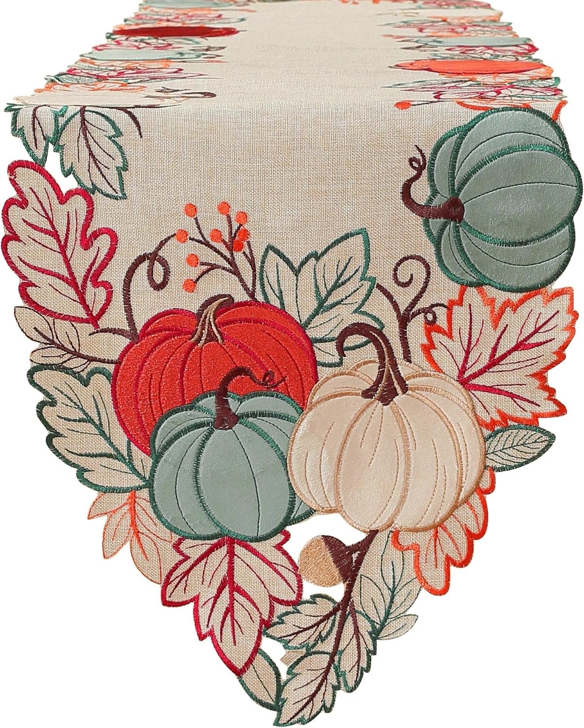 Thanksgiving Decorations Fall Table Runner with Embroidered Velvet Pumpkins Maple Leaf. Table Decor for Home Kitchen Dining Seasonal Harvest Party 36 Inches