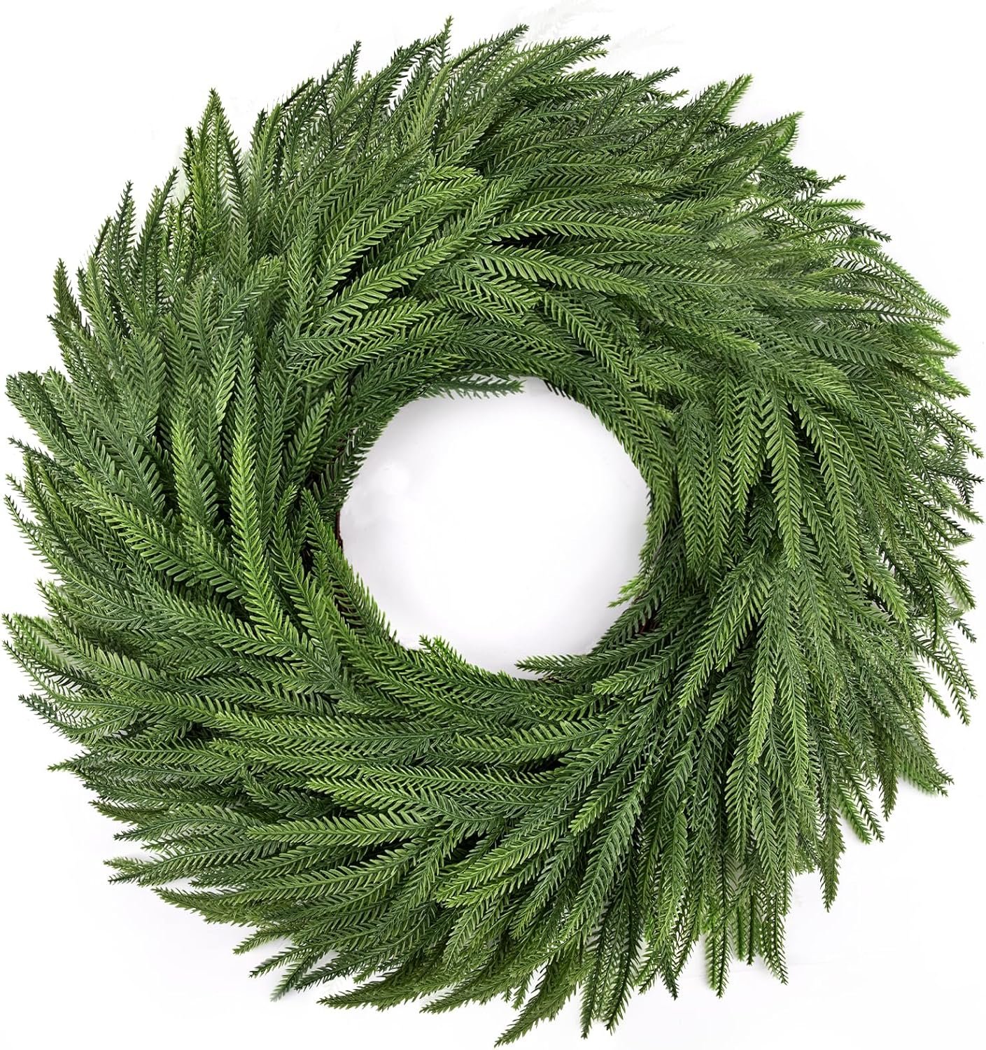 24″ Norfolk Pine Wreath for Front Door, Real Touch Christmas Wreaths Artificial Greenery Realistic Wreath Holiday Winter Decoration for Home Decor Window Indoor Outdoor